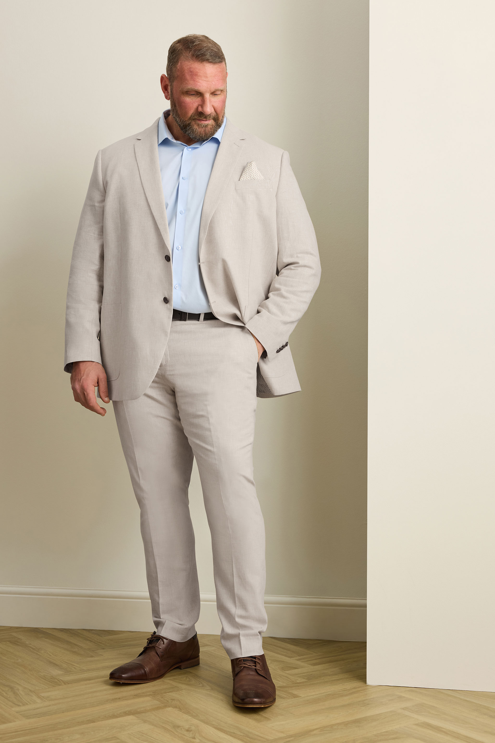 BadRhino Tailoring Big & Tall Oatmeal Brown Linen Suit Trousers | BadRhino 3