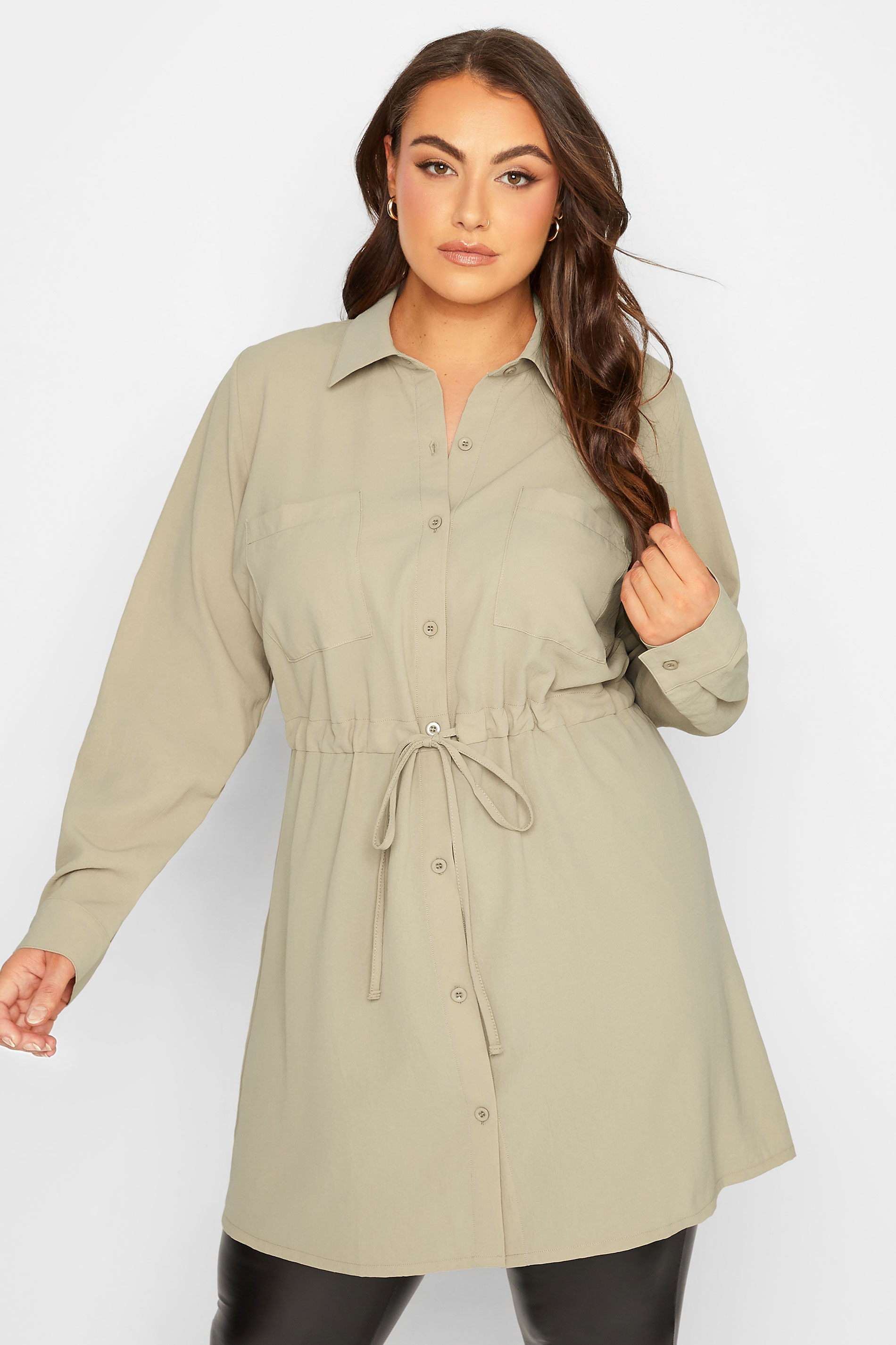 YOURS Plus Size Curve Brown Utility Tunic Shirt | Yours Clothing  1
