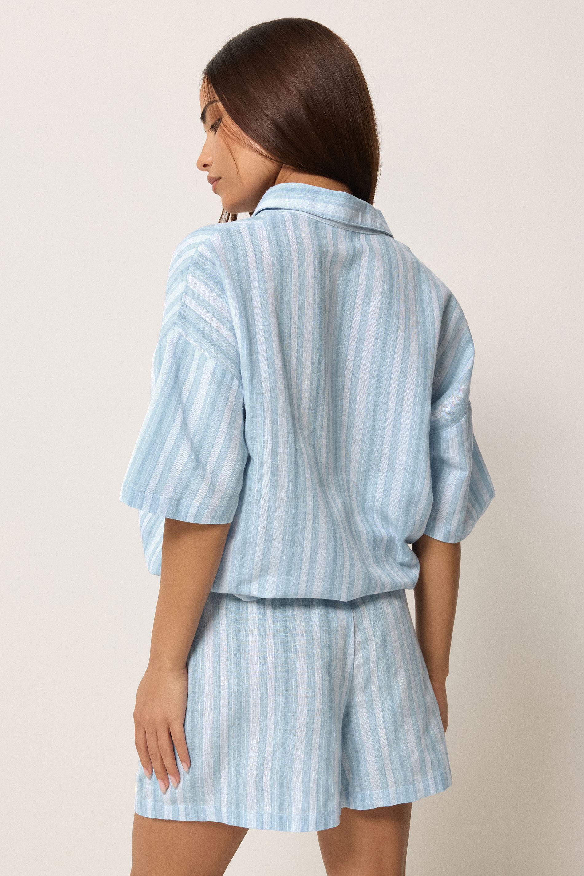 PixieGirl Petite Women's Blue Stripe Cotton Shorts | PixieGirl 2