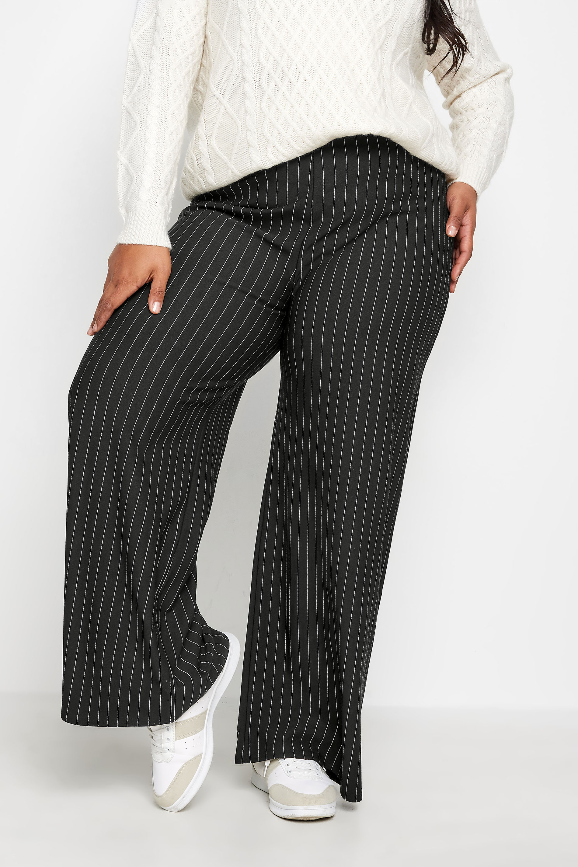 LIMITED COLLECTION Plus Size Black Pinstripe Wide Leg Trousers | Yours Clothing 1