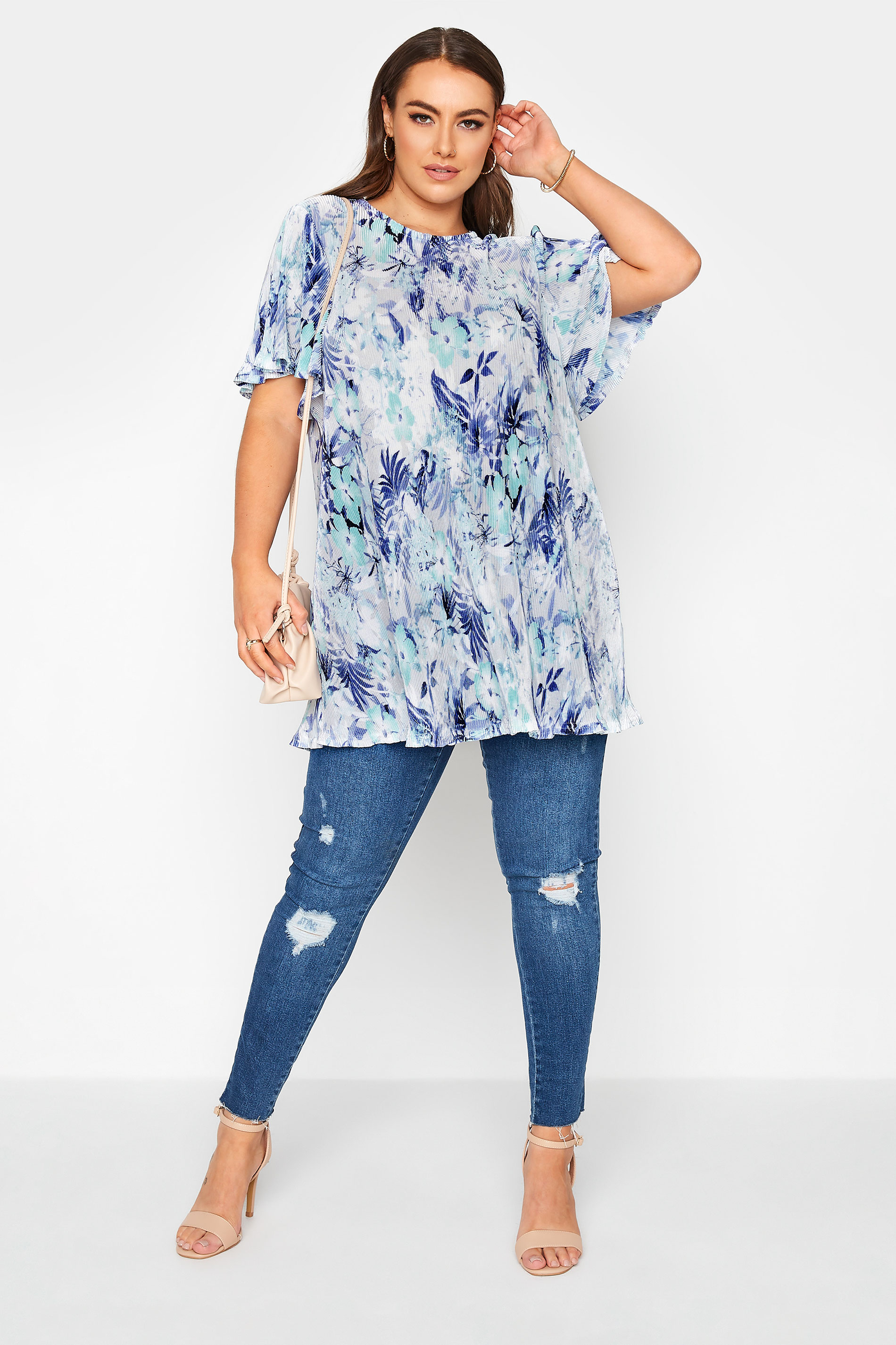 Grande taille  Tops Grande taille  Tops Casual | Top Bleu Ciel Floral Manches Amples - NP20617