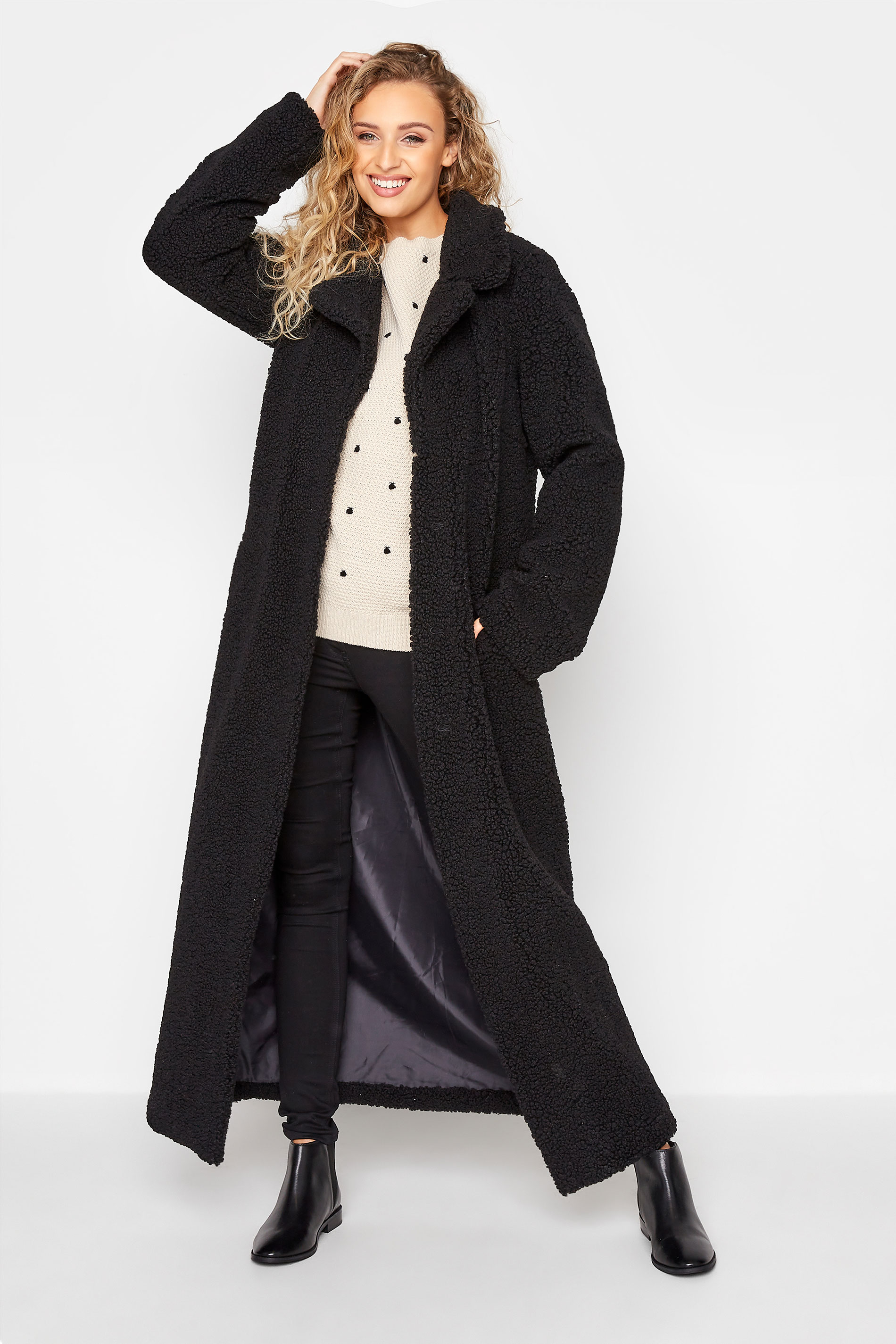 Tall Women's LTS Black Teddy Maxi Coat | Long Tall Sally 1
