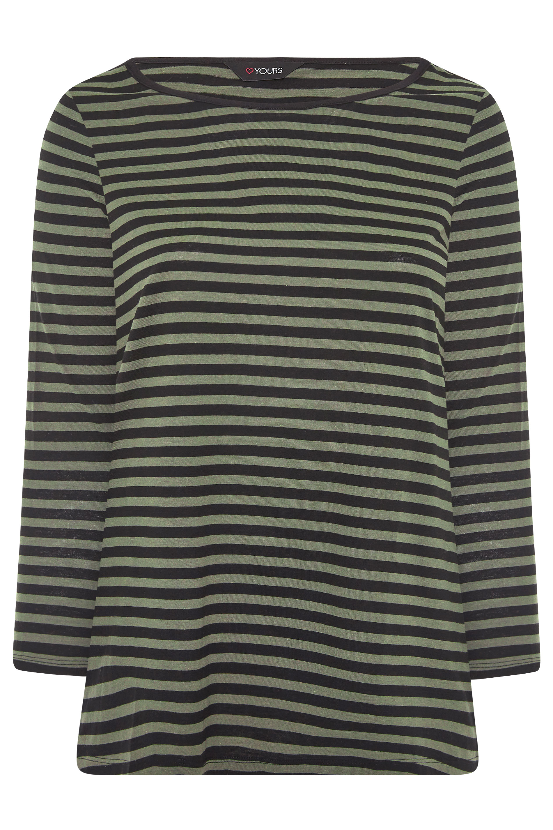 Plus Size Green & Black Stripe Long Sleeve Top | Yours Clothing