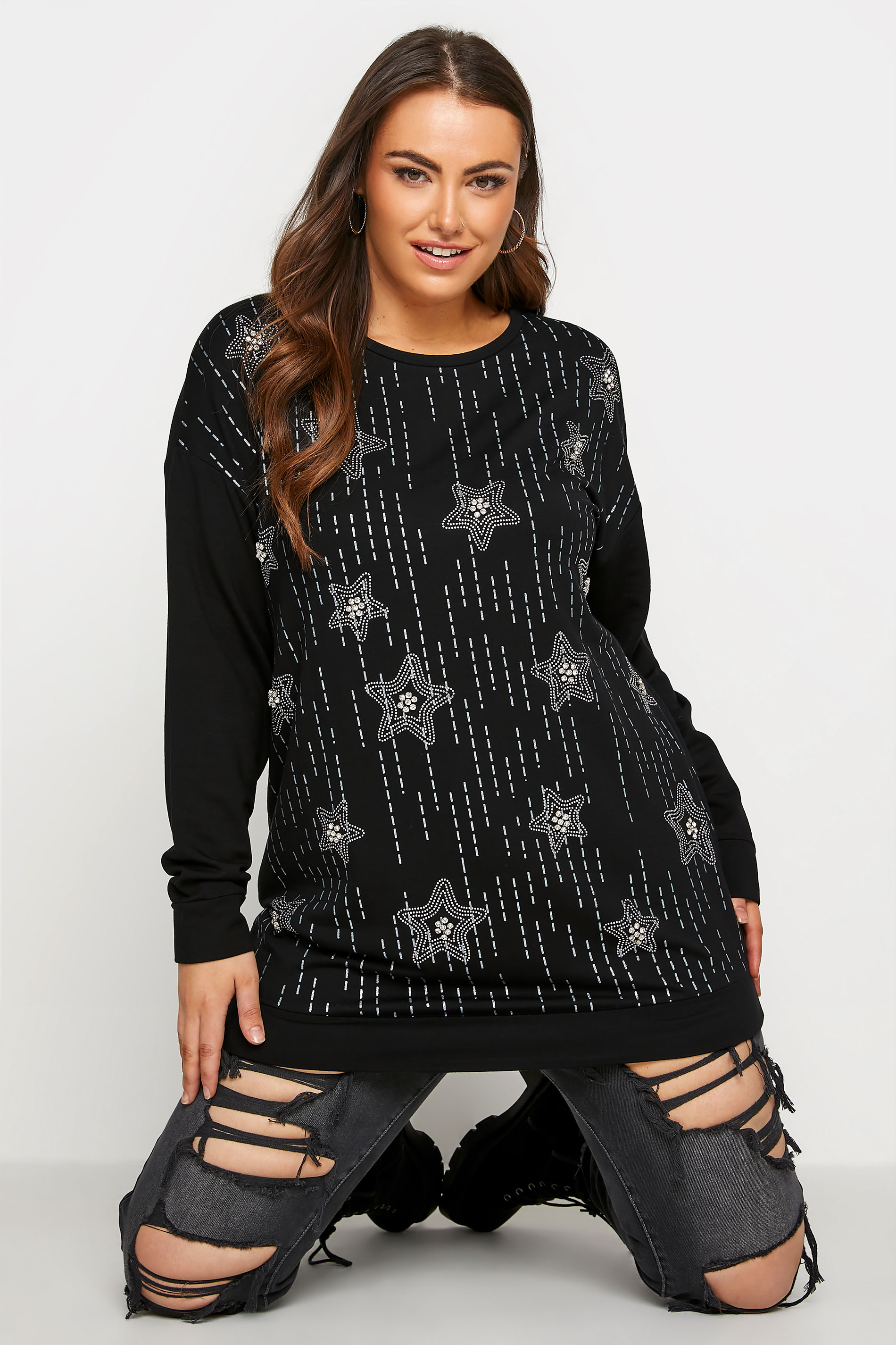 Curve Black Diamonte Embellished Star Sweatshirt 1