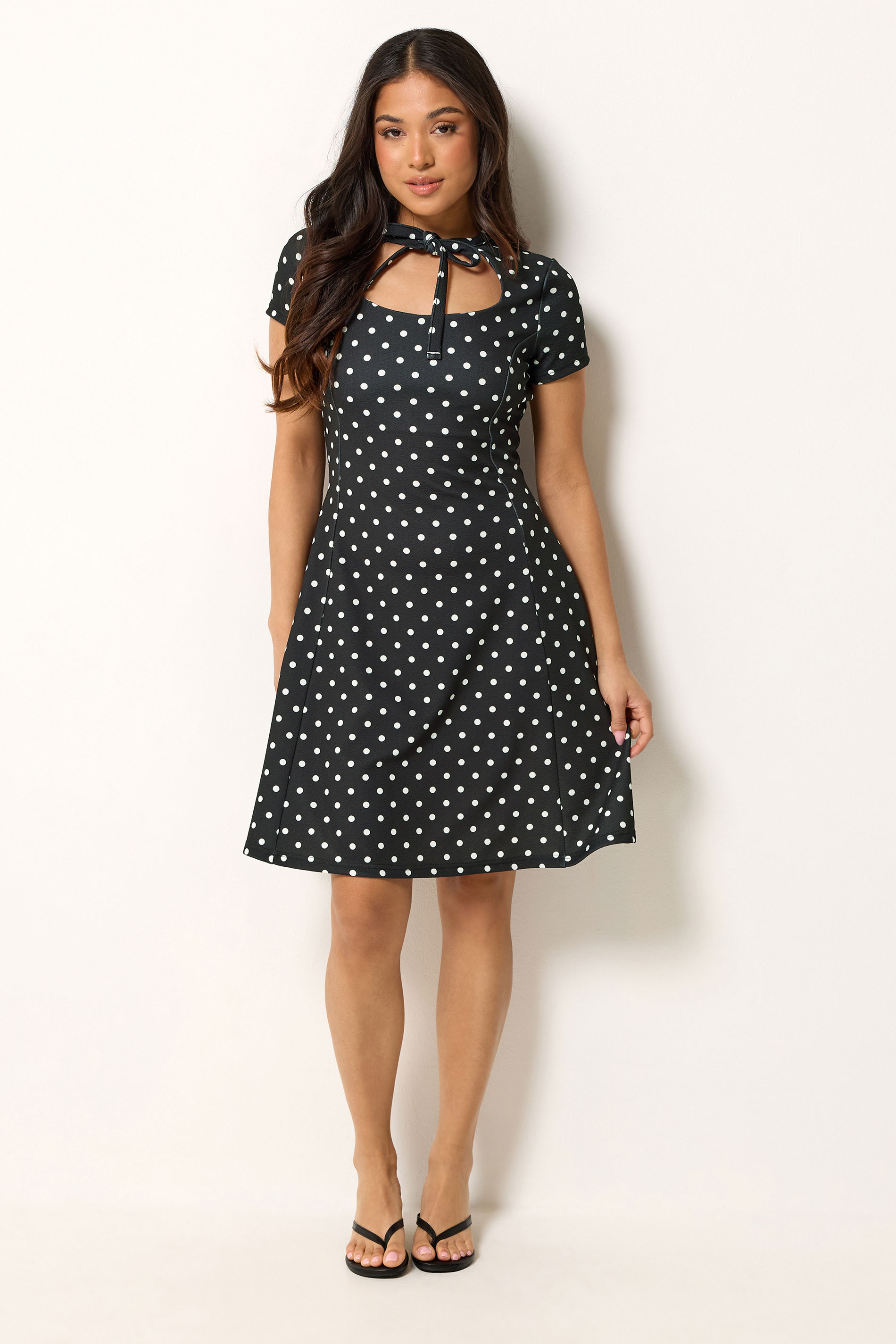 PixieGirl Petite Women's Black Polka Dot Tie Detail Mini Dress | PixieGirl 3