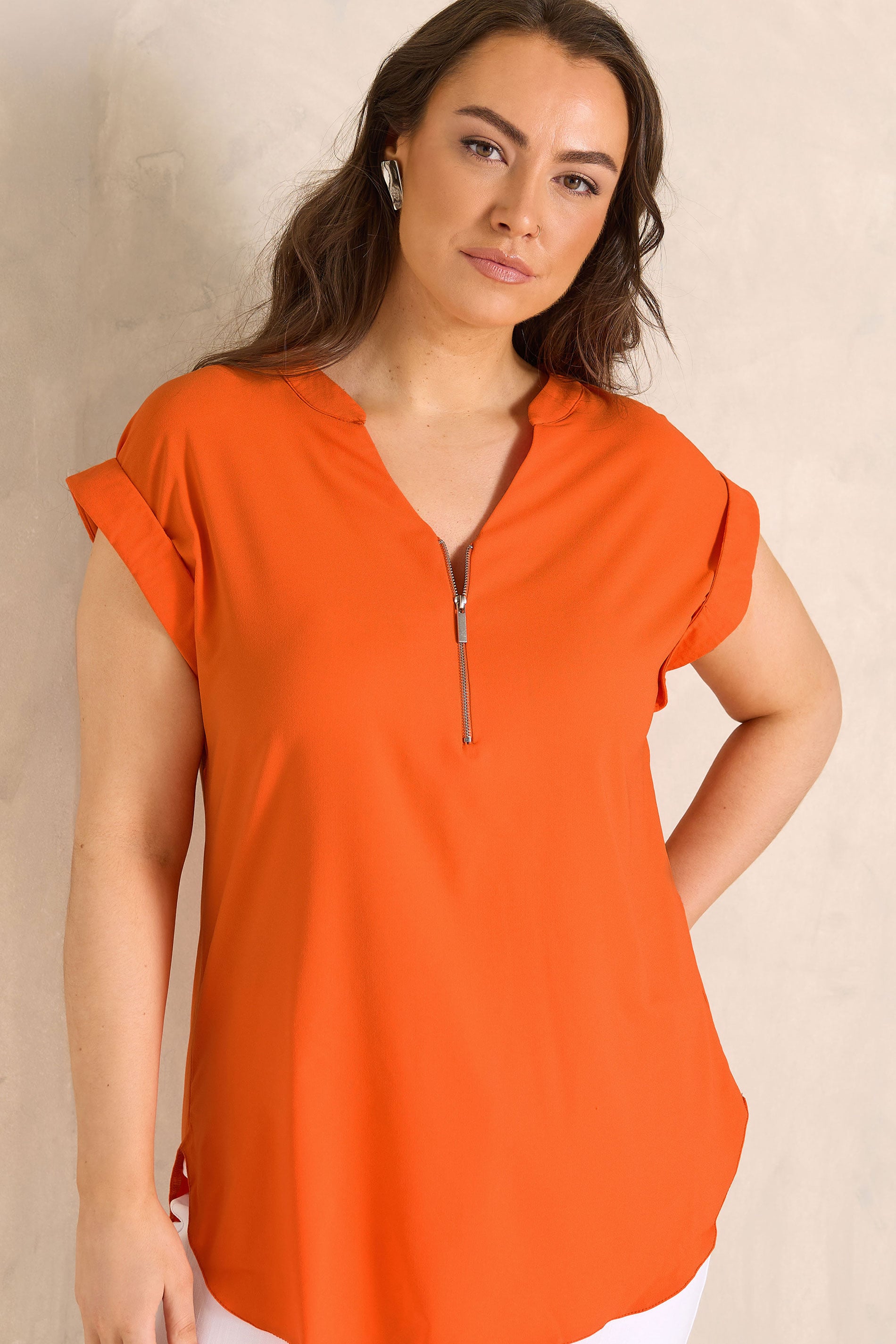EVANS Plus Size Orange Zip Front Blouse | Evans 3