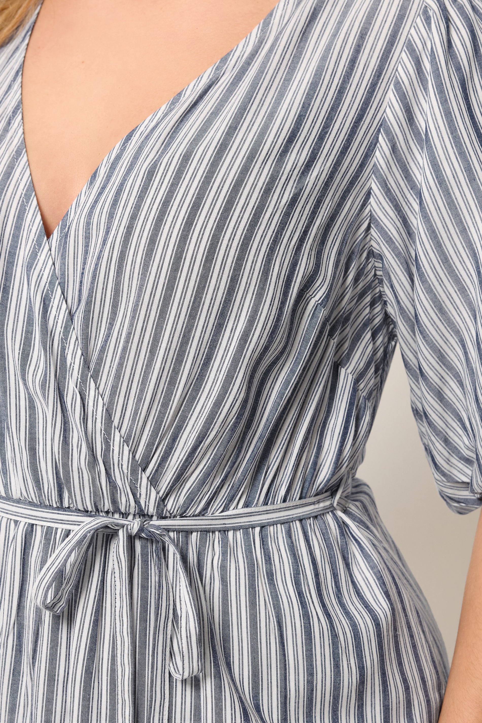 YOURS Plus Size Blue Stripe Puff Ball Wrap Dress | Yours Clothing 4