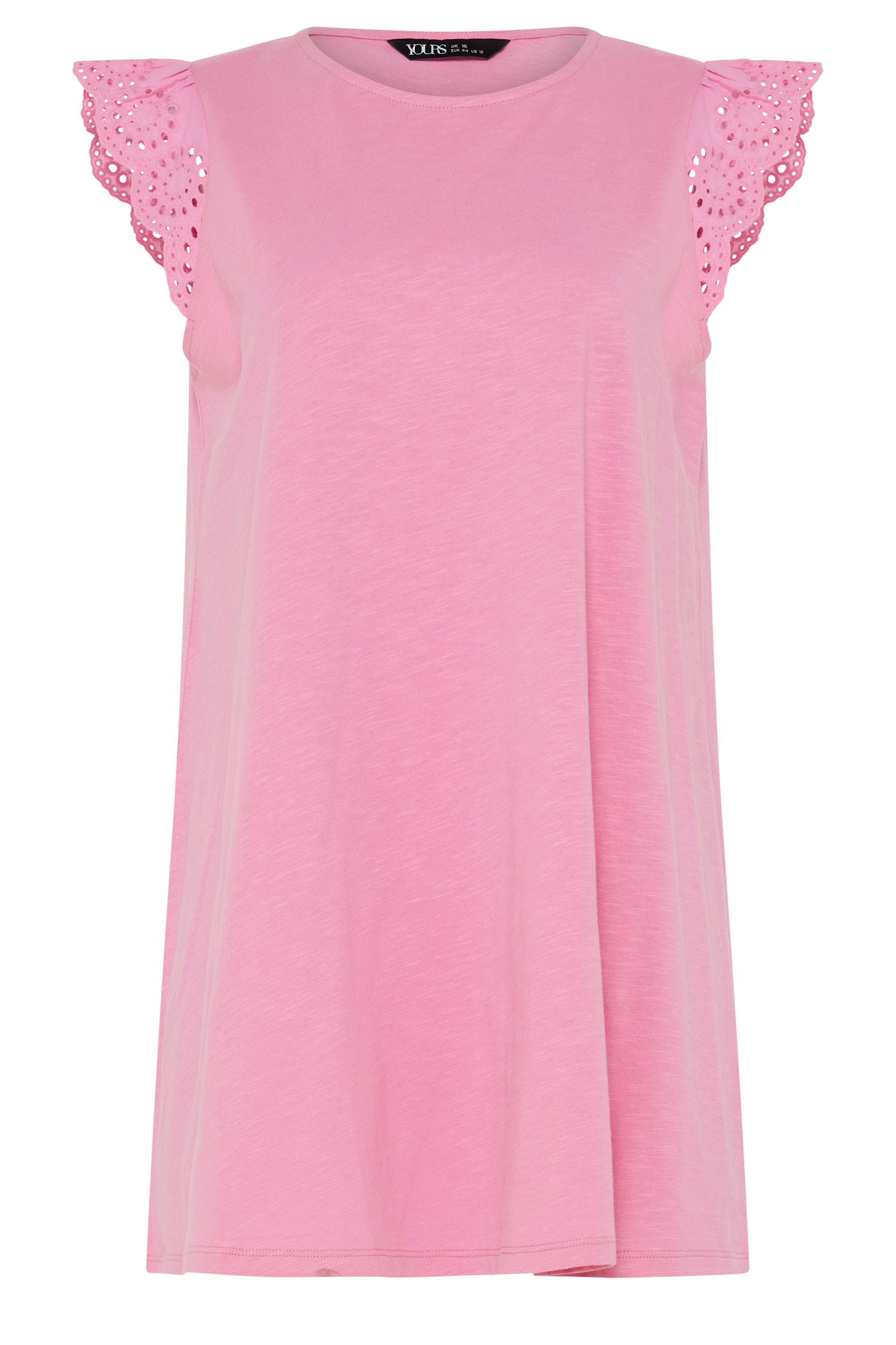 YOURS Plus Size Pink Broderie Frill Vest Top | Yours Clothing 5