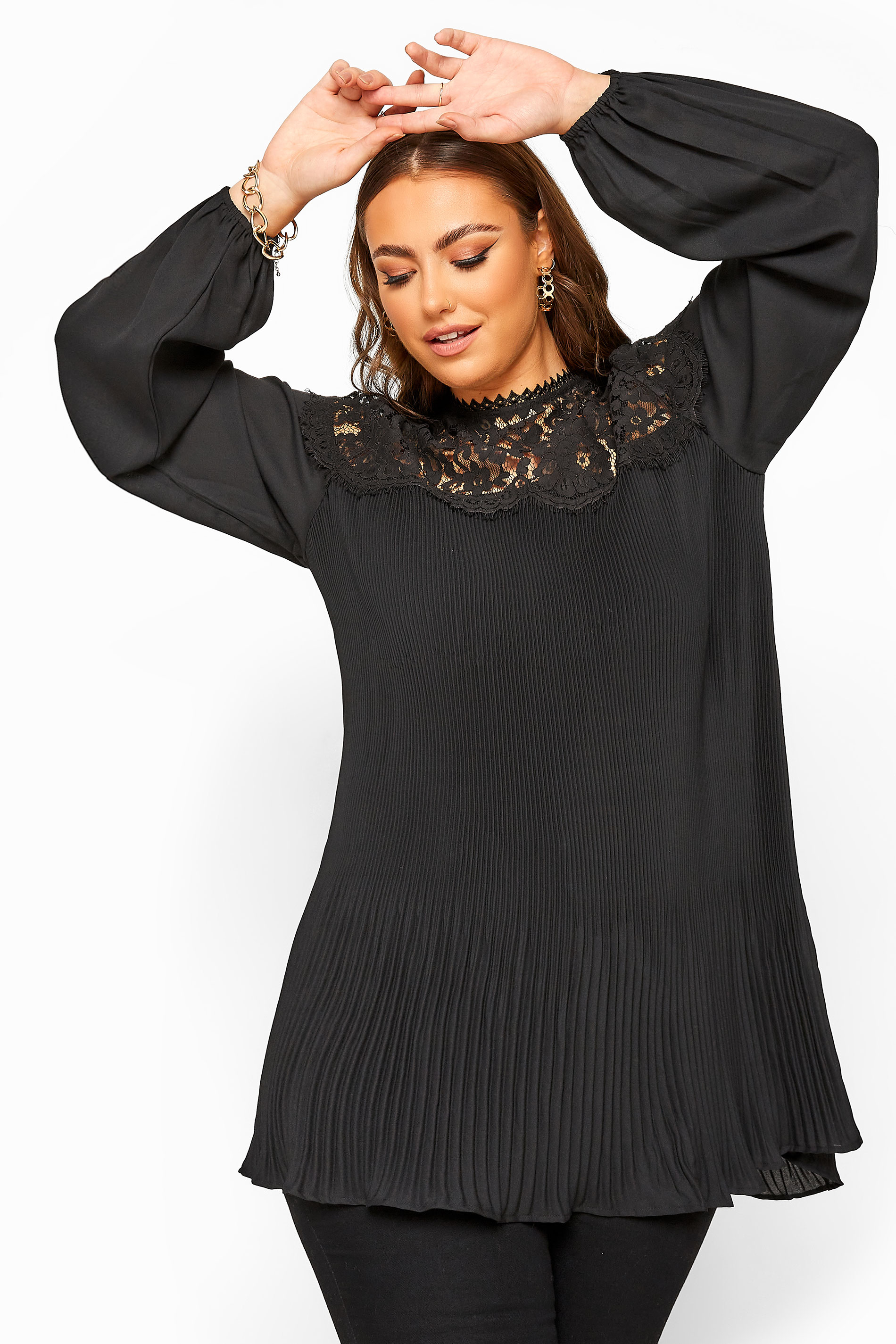 YOURS LONDON Black Lace Pleated Blouse | Yours Clothing