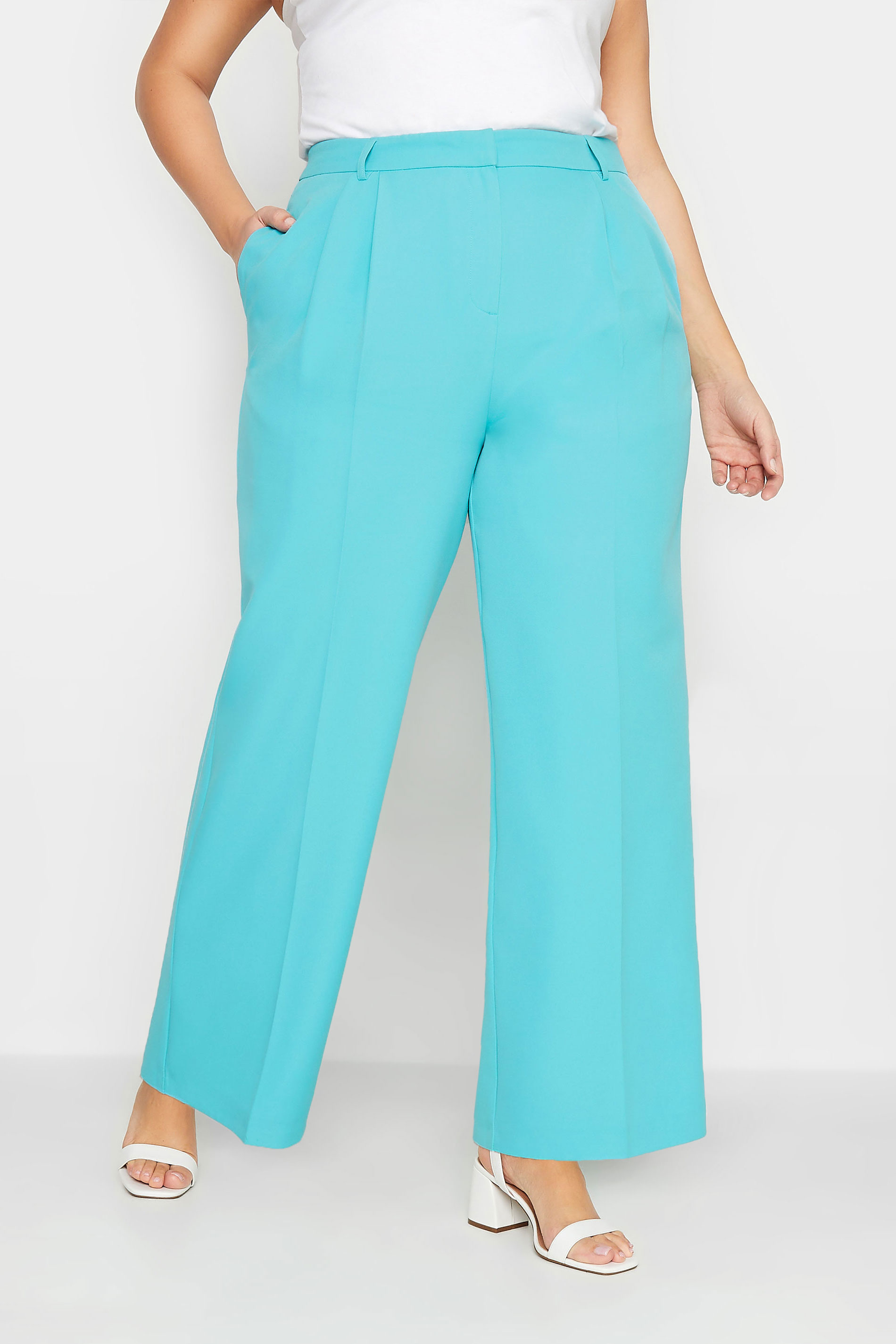 YOURS Plus Size Curve Bright Blue Wide Leg Trousers | Yours Clothing  1