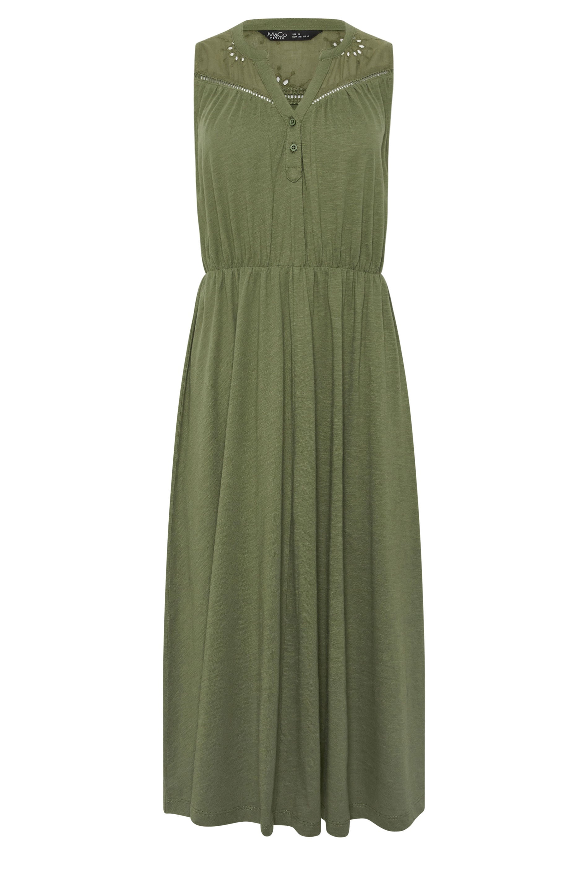 M&Co Petite Khaki Green Broderie Sleeveless Cotton Midi Dress | M&Co 5