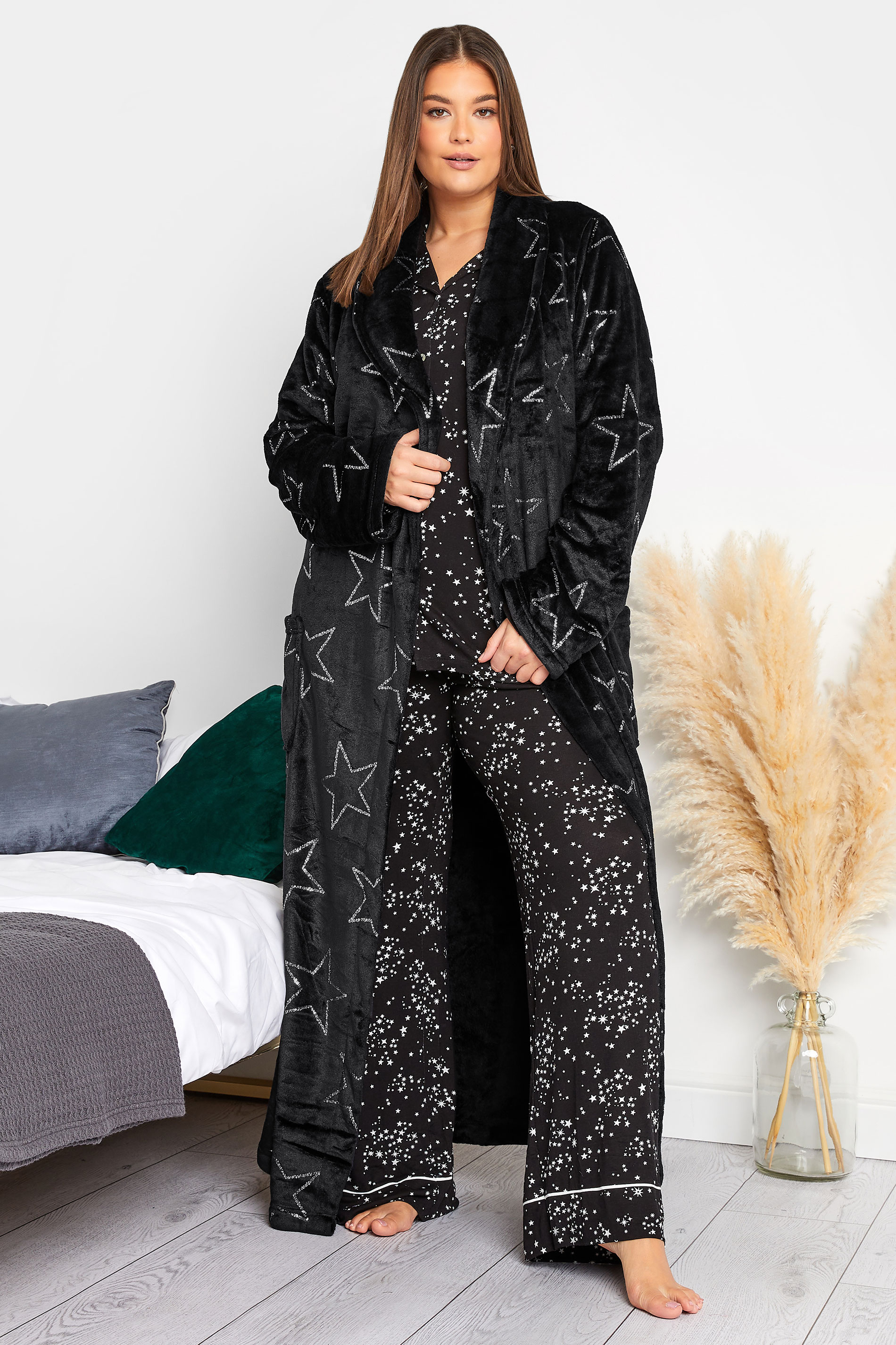 LTS Tall Women's Black Foil Star Print Maxi Dressing Gown | Long Tall Sally 2