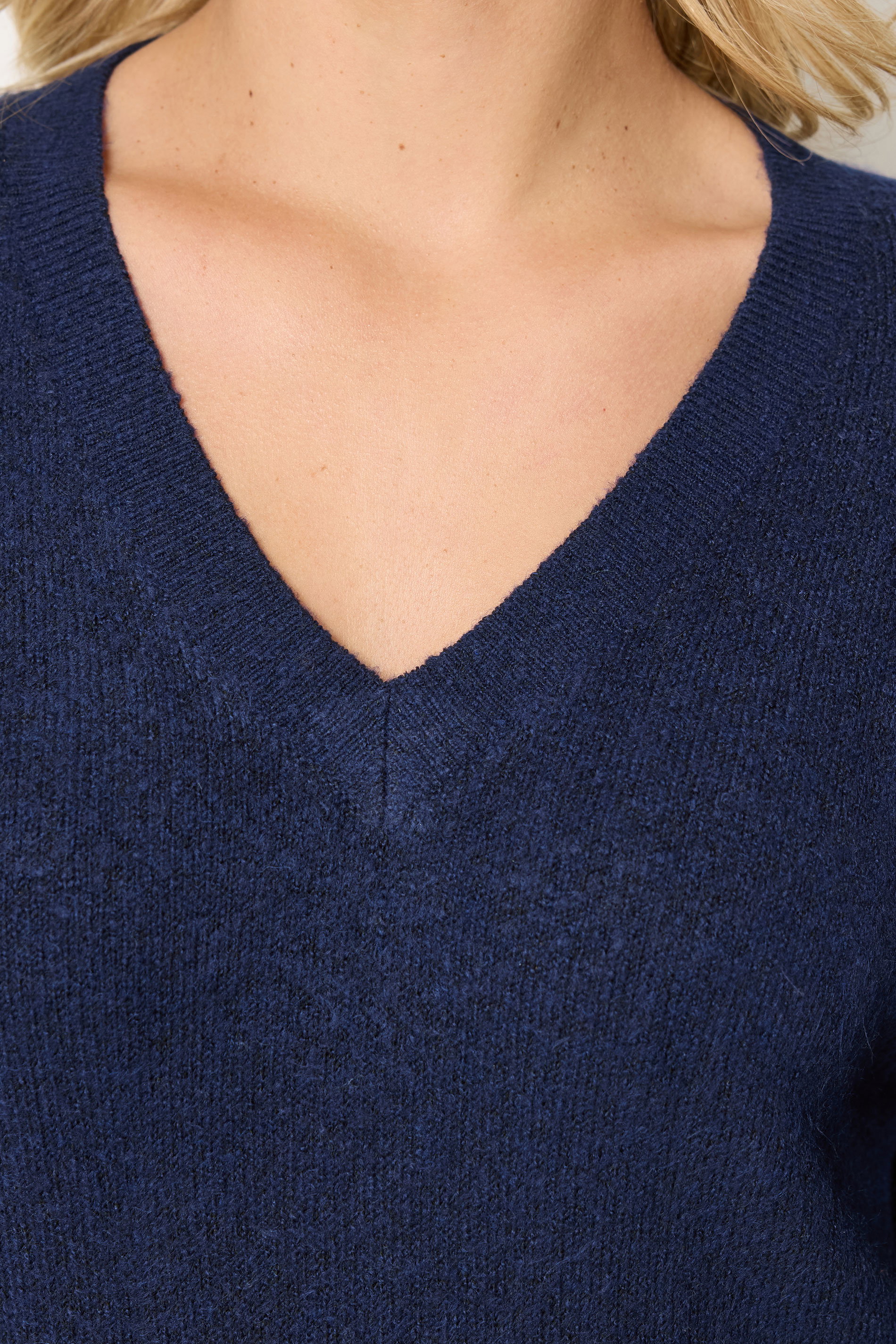 YOURS Plus Size Navy Blue V-Neck Soft Touch Jumper | Yours Clothing 4