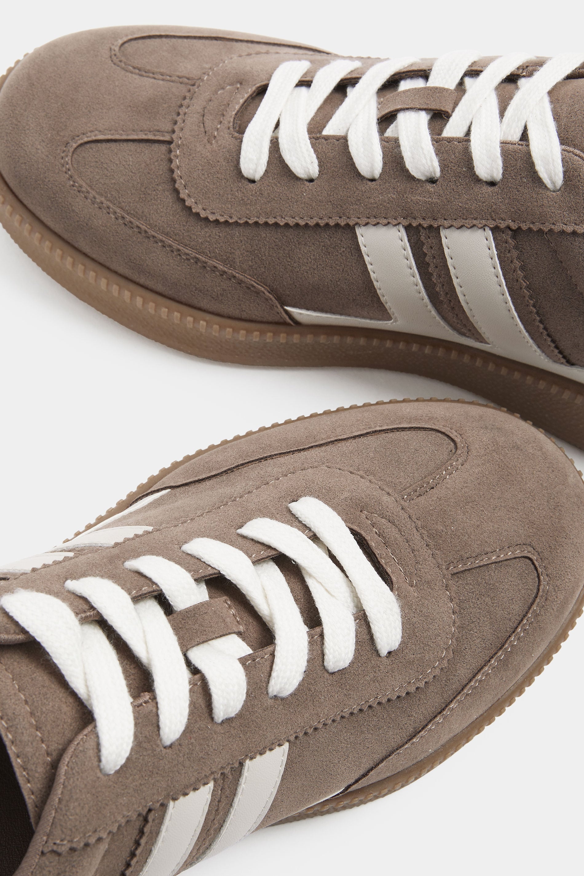 Brown Faux Suede Side Stripe Trainers In Wide E Fit | Yours Clothing 5