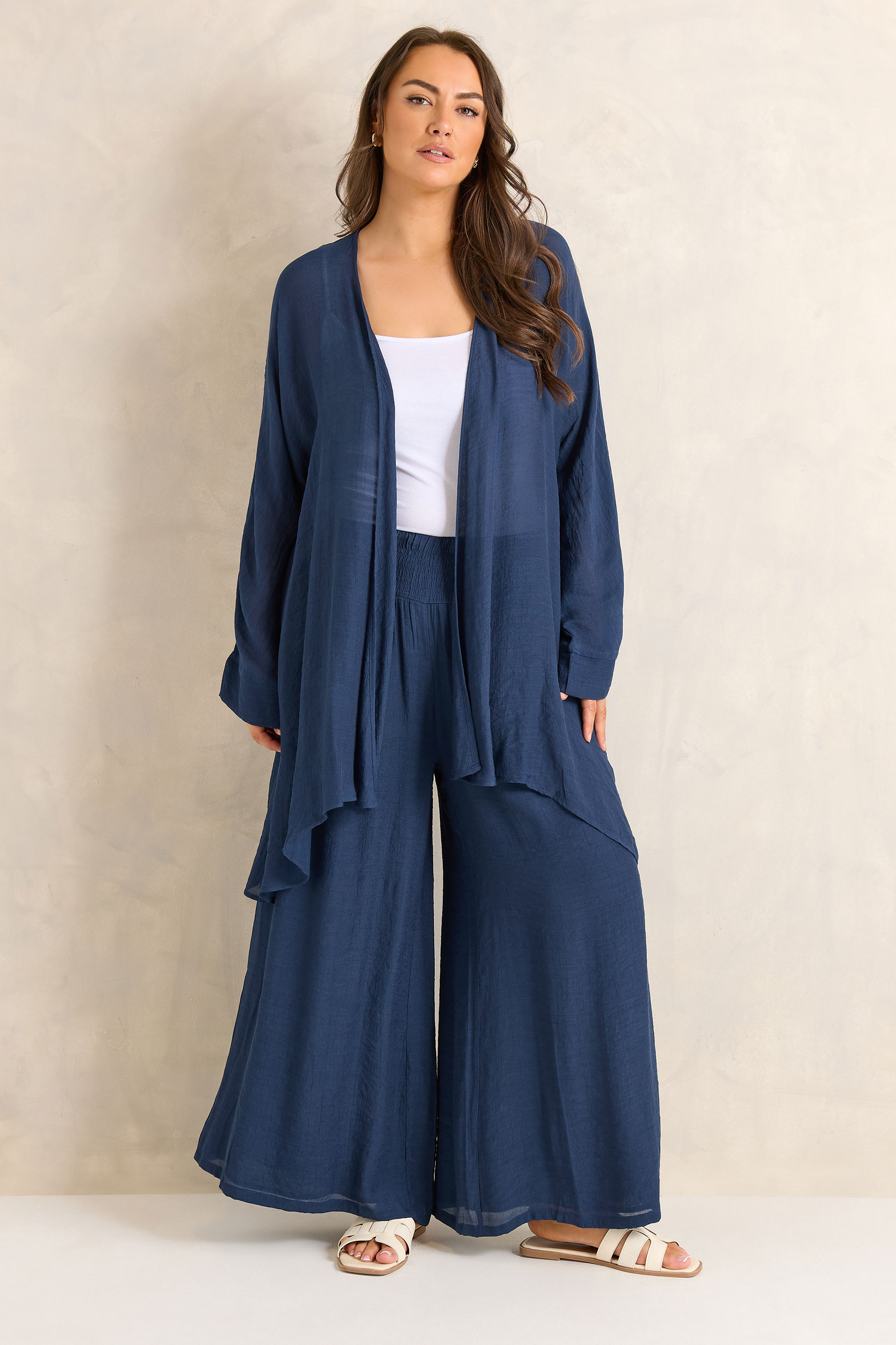 EVANS Plus Size Navy Blue Wide Leg Trouser | Evans 2