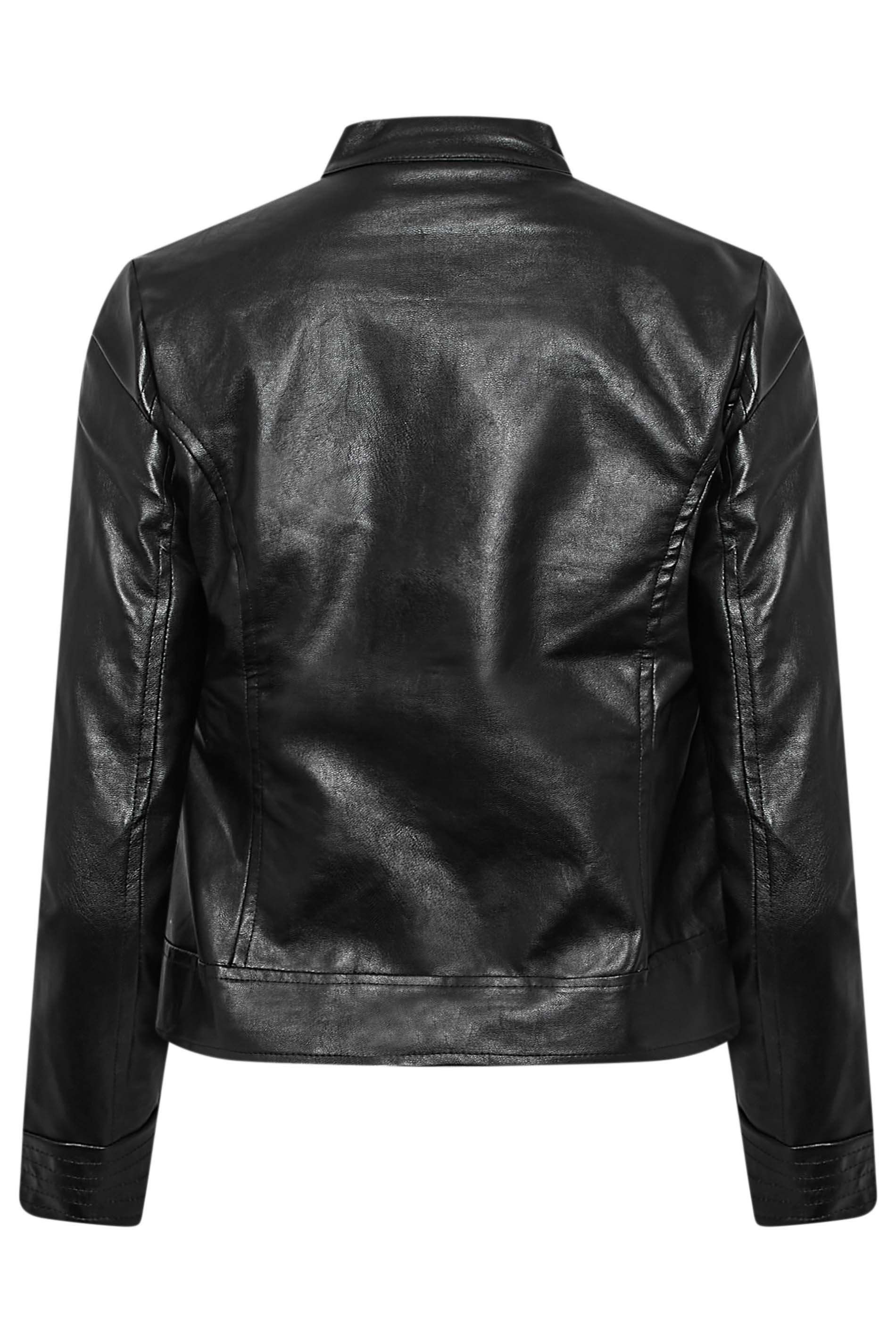 Petite Black Collarless Faux Leather Jacket | PixieGirl