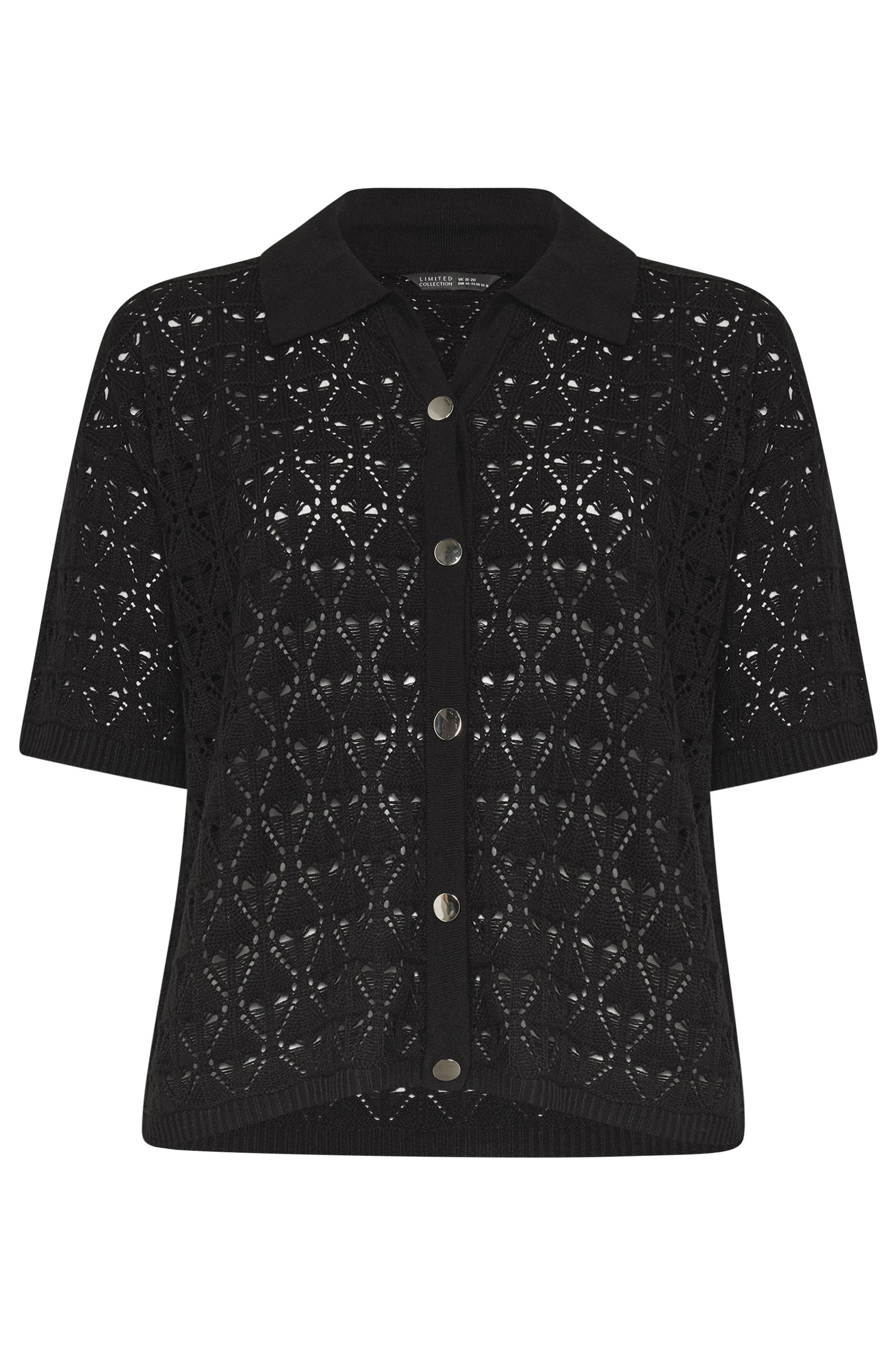 LIMITED COLLECTION Plus Size Black Crochet Shirt | Yours Clothing 5