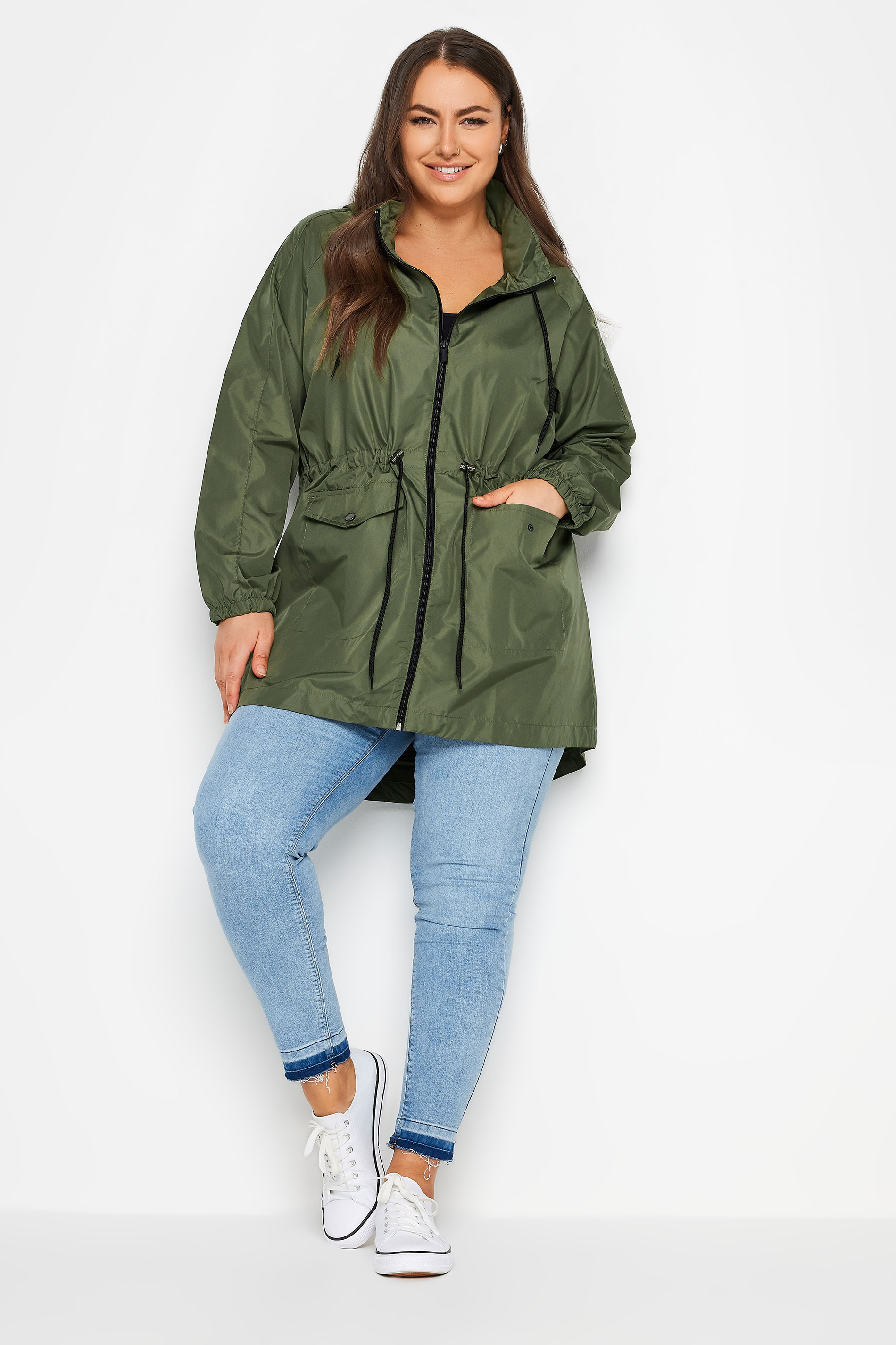 YOURS Plus Size Khaki Green Drawstring Lightweight Parka Jacket | Yours Clothing 2