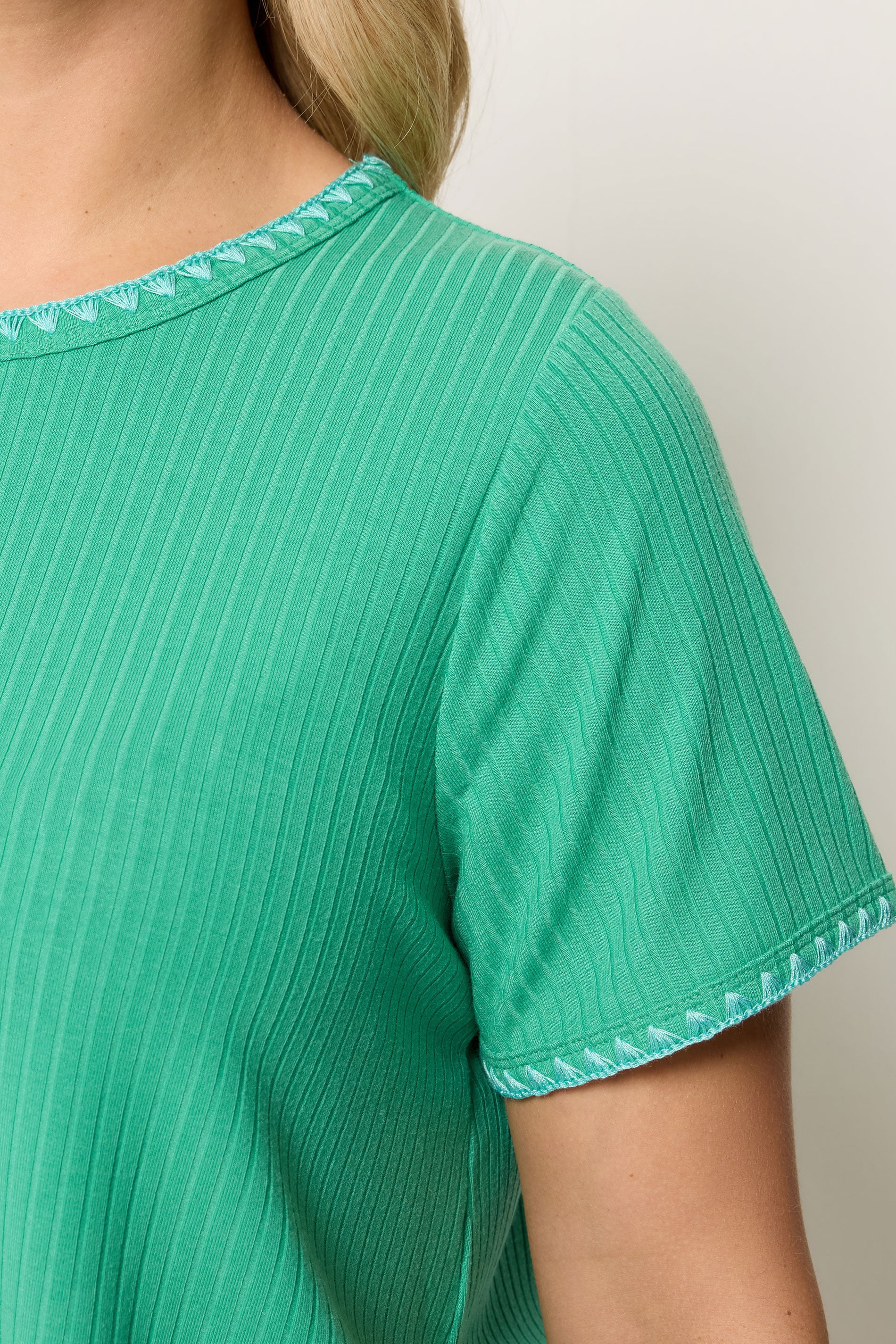 YOURS Plus Size Green Contrast Stitch Swing T-Shirt | Yours Clothing 4