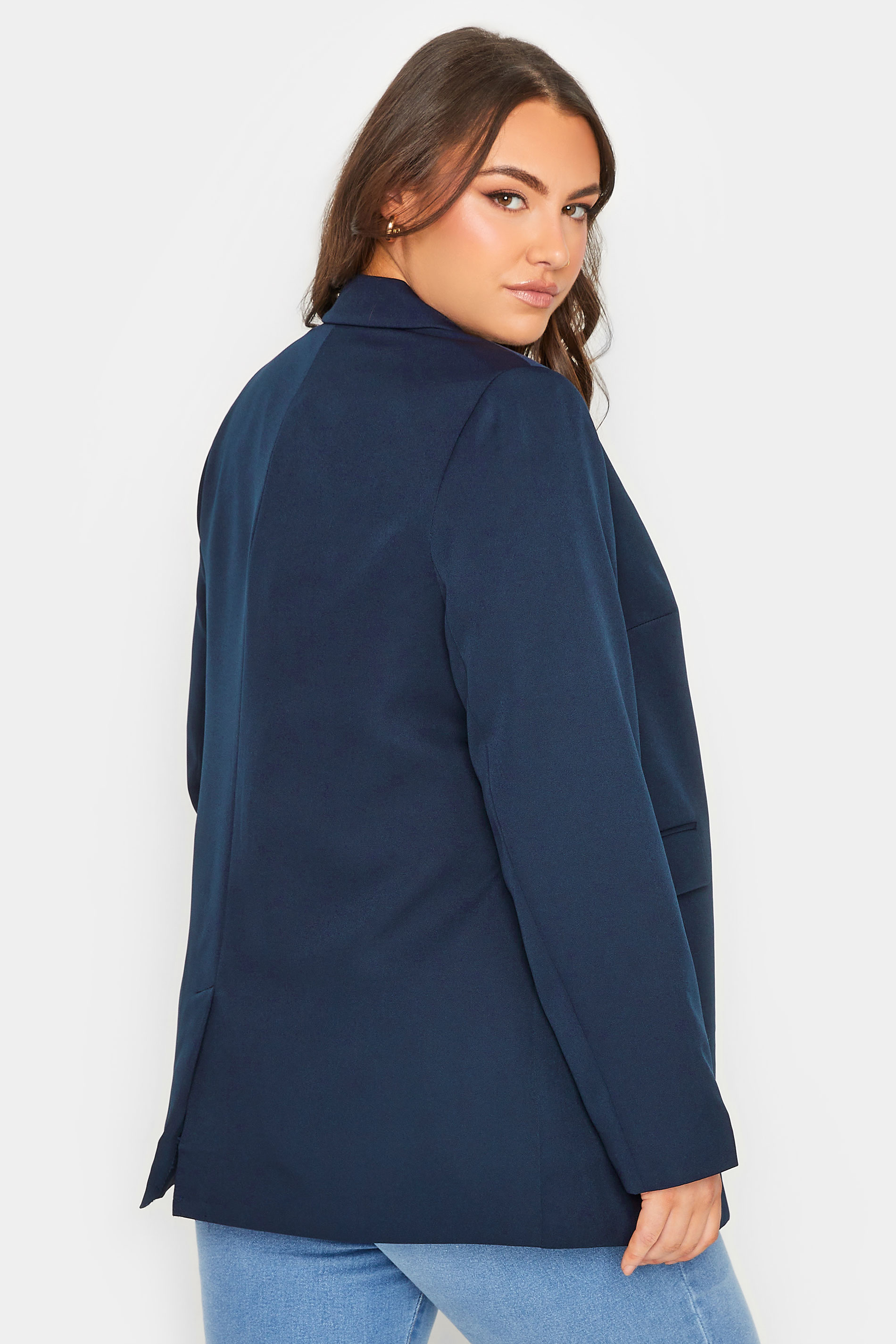 Plus Size Navy Blue Lined Blazer | Yours Clothing 3