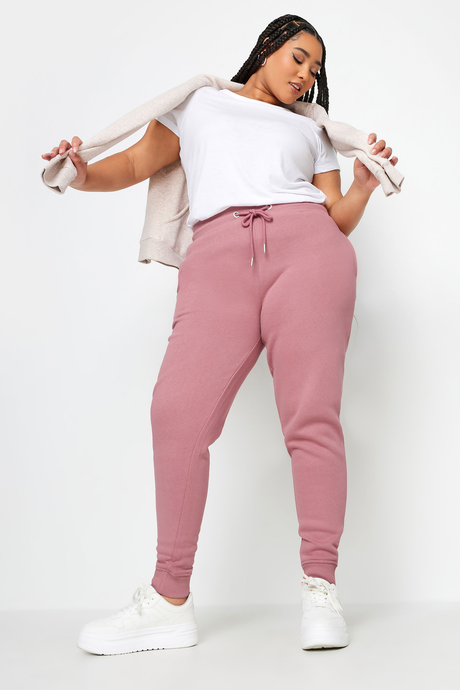 YOURS Plus Size Pink Cuffed Stretch Joggers | Yours Clothing 2