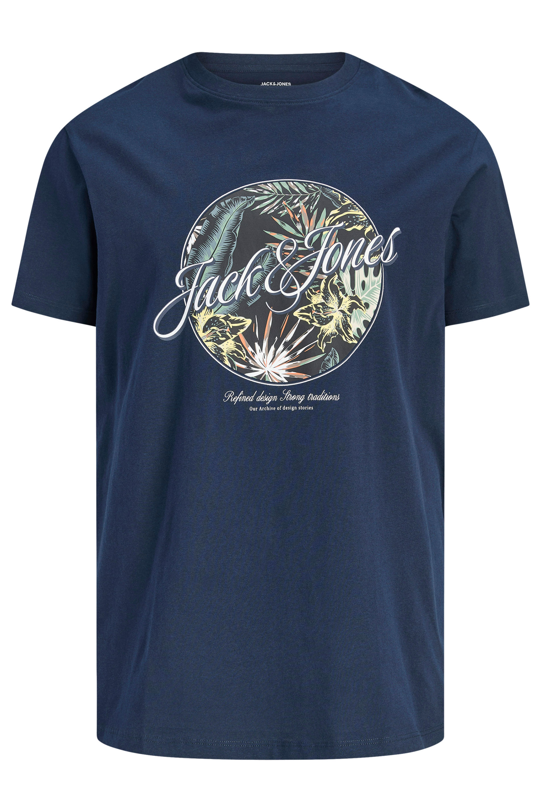 JACK & JONES Big & Tall Navy Blue Shape Print T-Shirt | BadRhino 2