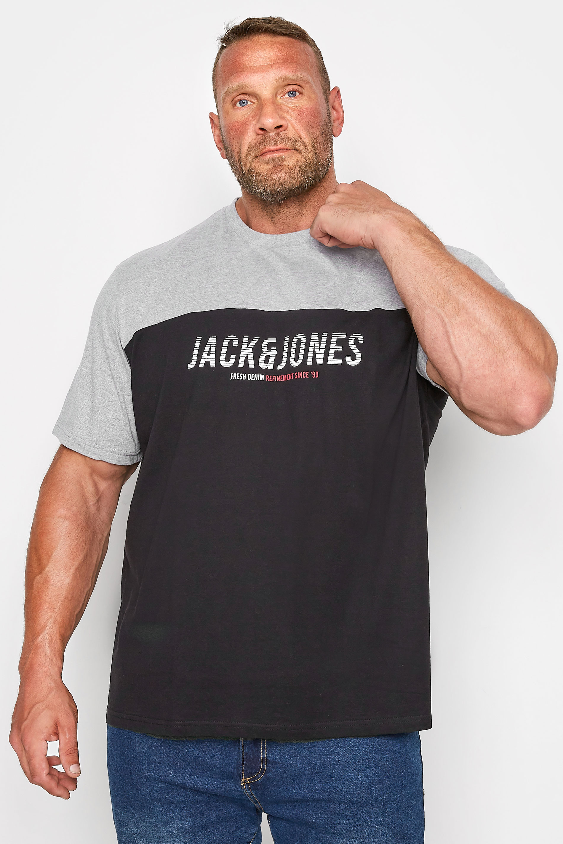 JACK & JONES Big & Tall Black Logo Colour Block T-Shirt 1