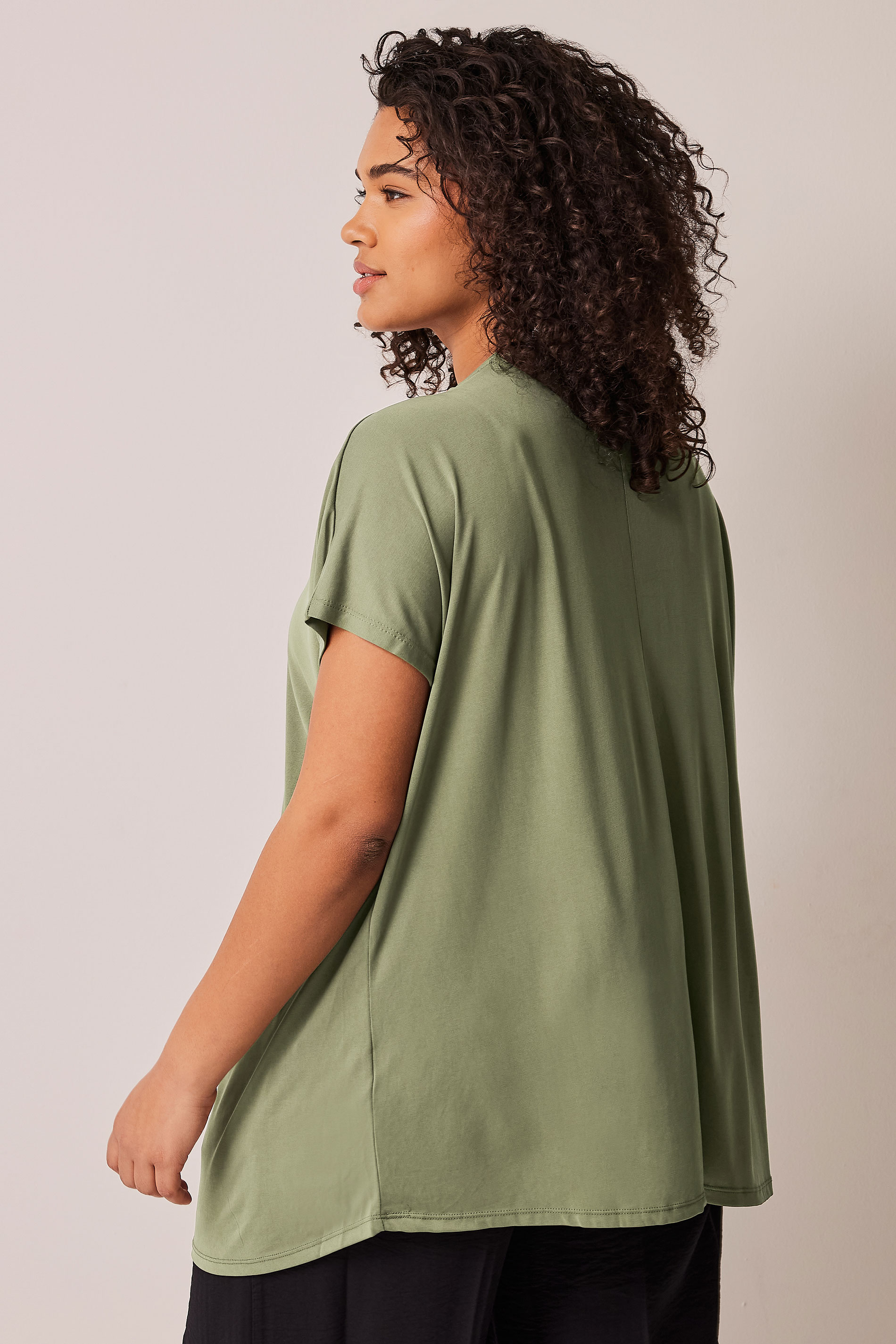 EVANS Plus Size Khaki Green Pleat Front Modal Rich Top | Evans 3