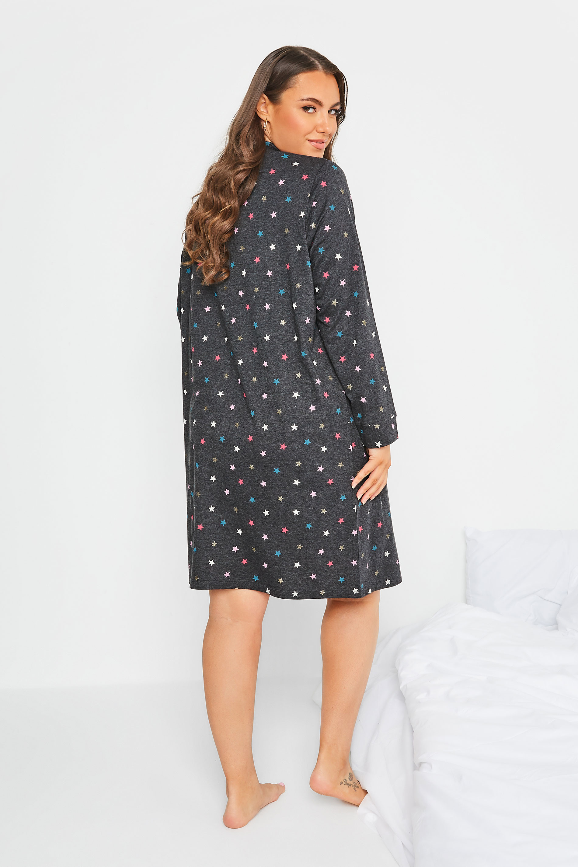 Curve Charcoal Grey Star Print Nightshirt | Yours Clothing 3