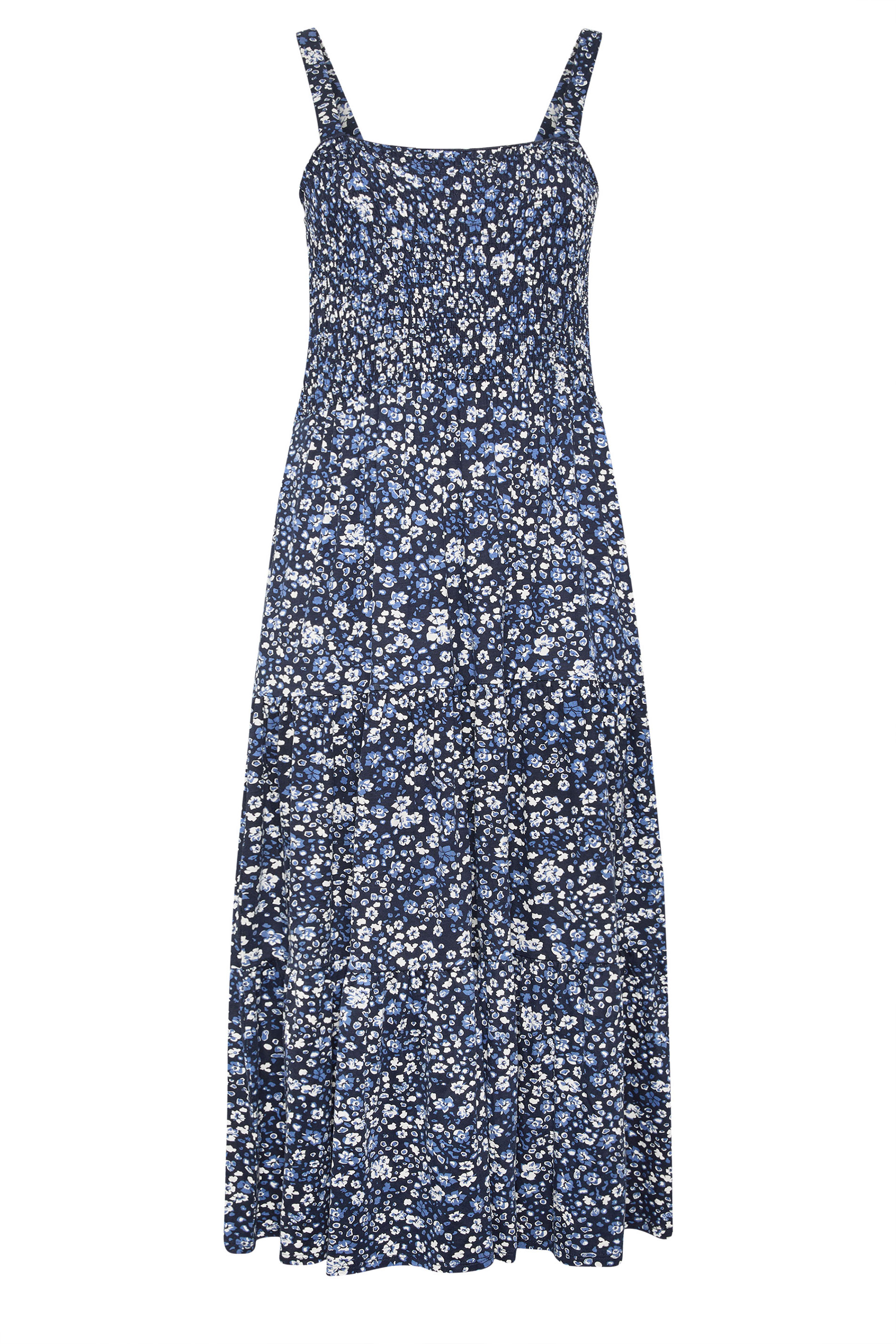 YOURS Plus Size Blue Ditsy Floral Shirred Midi Dress | Yours Clothing 5