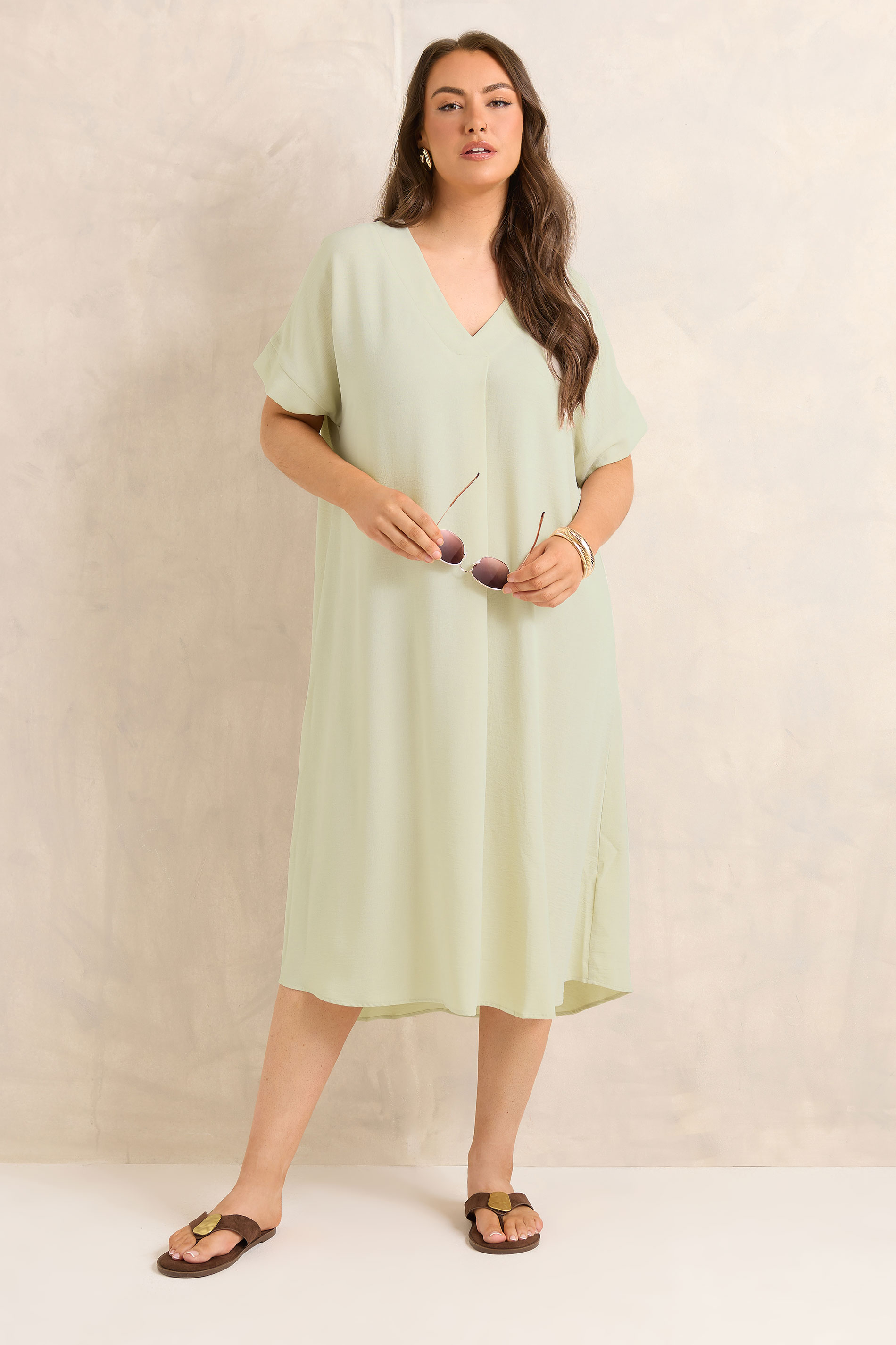 EVANS Plus Size Cream Pleat Midi Dress | Evans 1