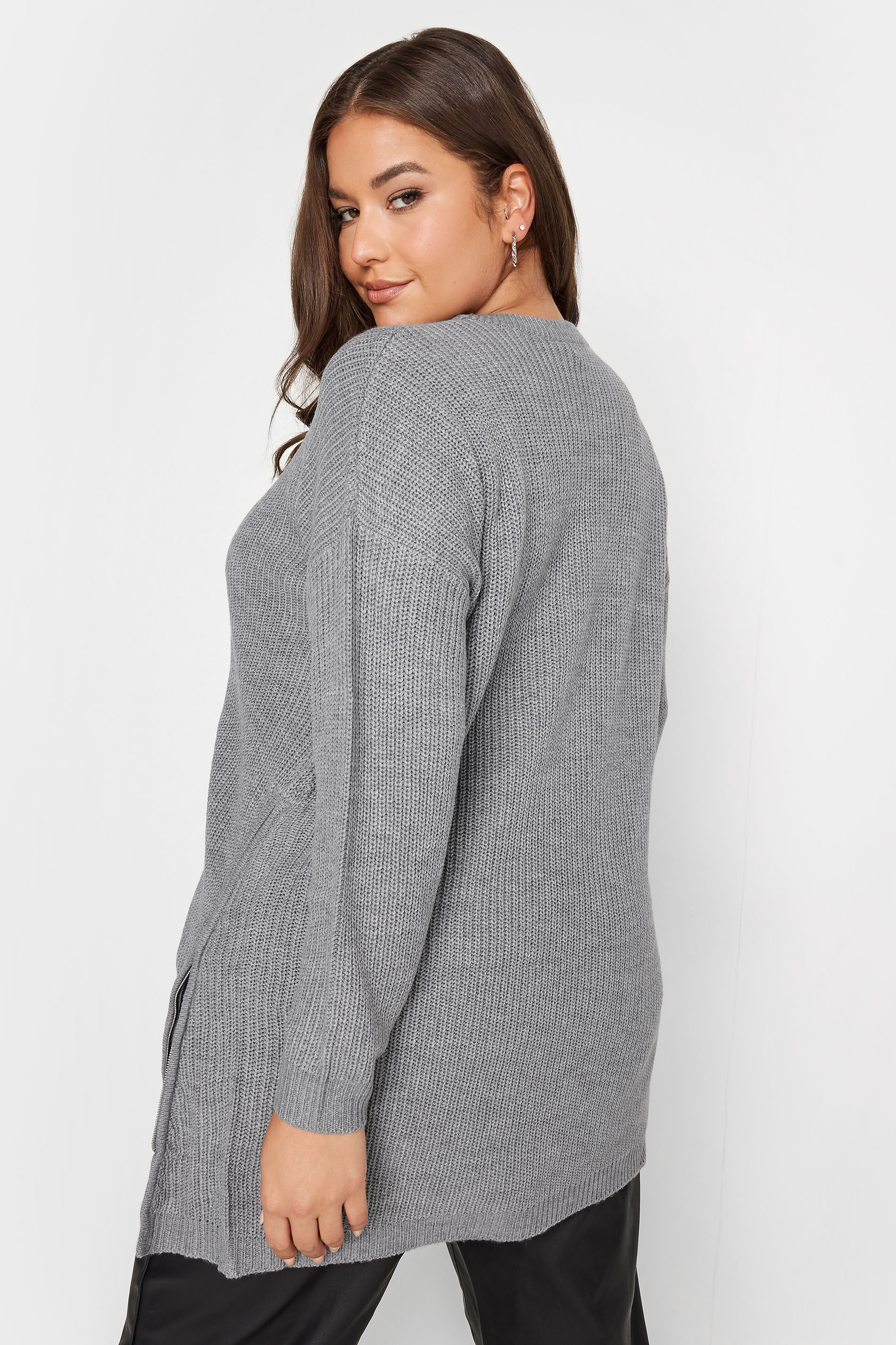 YOURS Plus Size Grey Side Zip Knitted Jumper | Yours Clothing 3