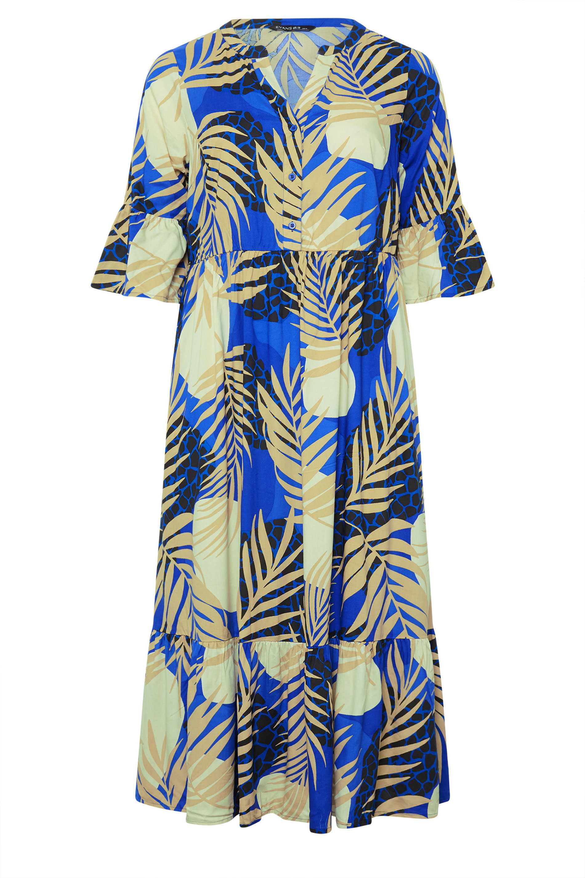 EVANS Plus Size Blue Abstract Print Tiered Dress | Evans 5