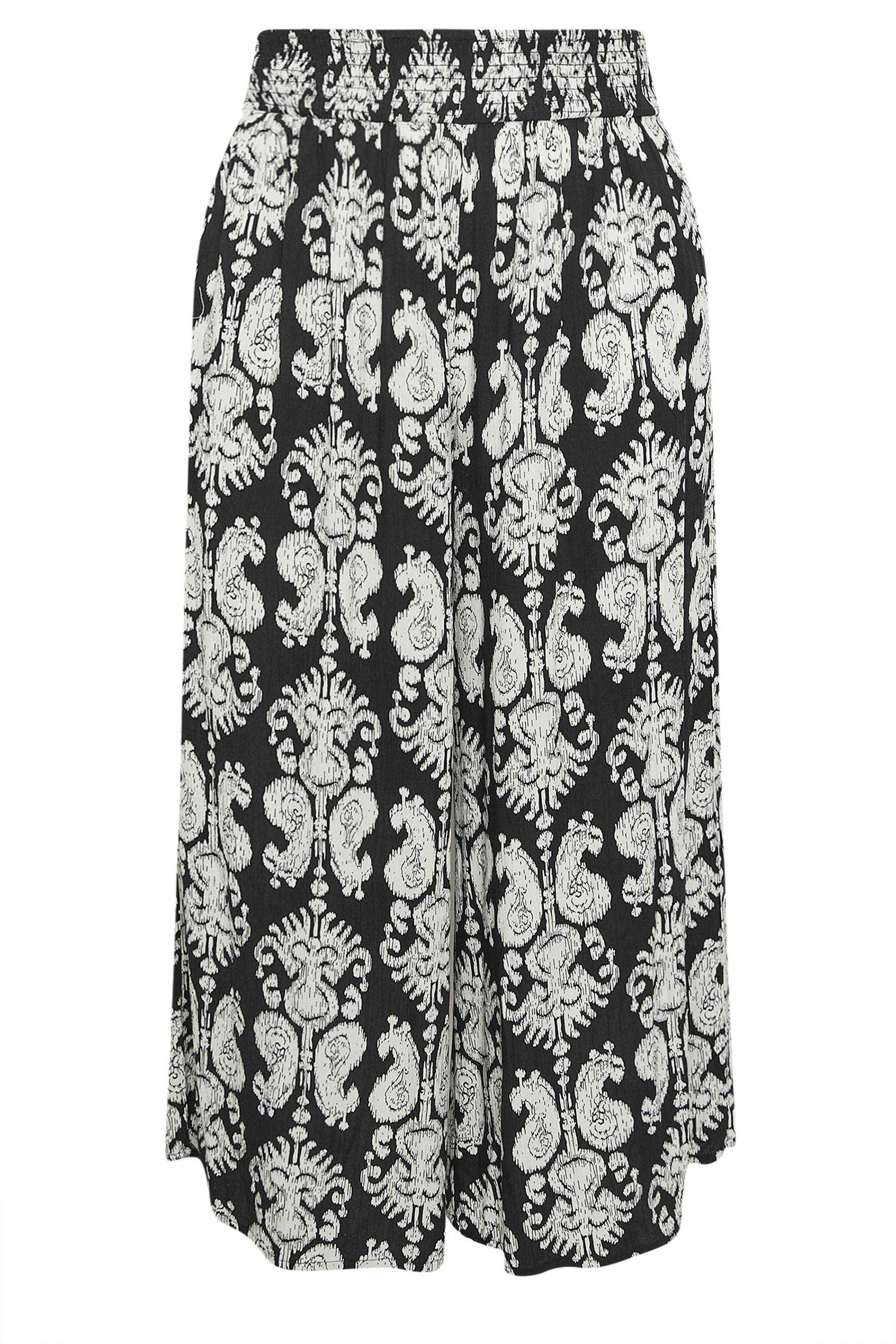 EVANS Plus Size Black Abstract Print Shirred Waist Trousers | Evans  6