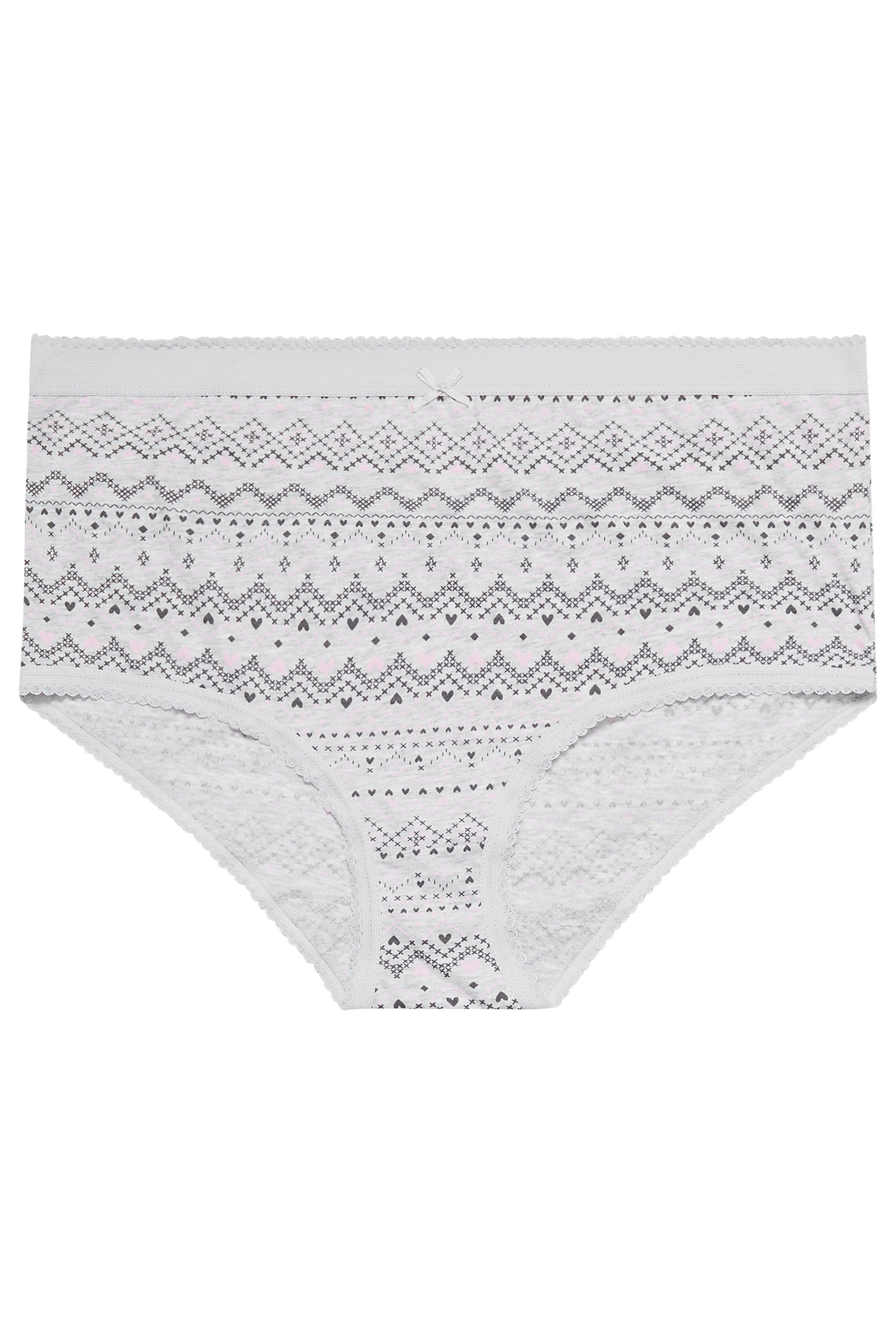 YOURS Curve 5 PACK Grey Fairisle Print Full Briefs