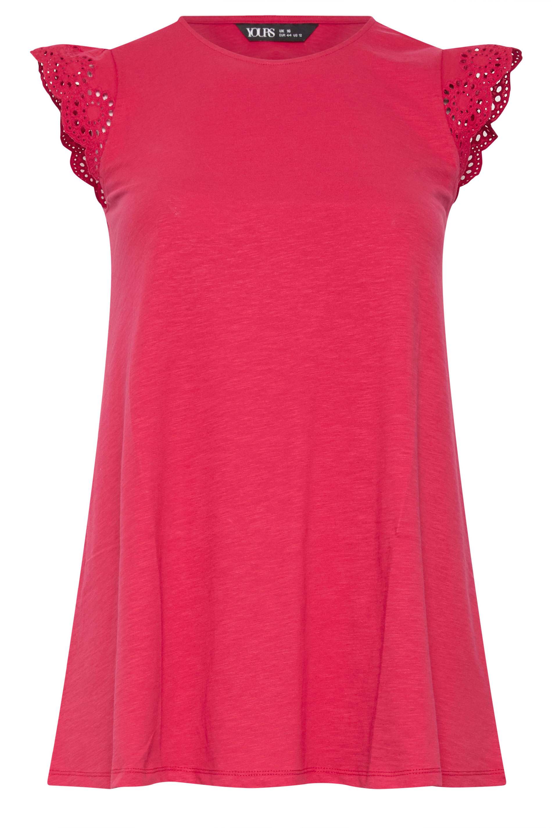 YOURS Plus Size Red Broderie Anglaise Vest Top | Yours Clothing 5