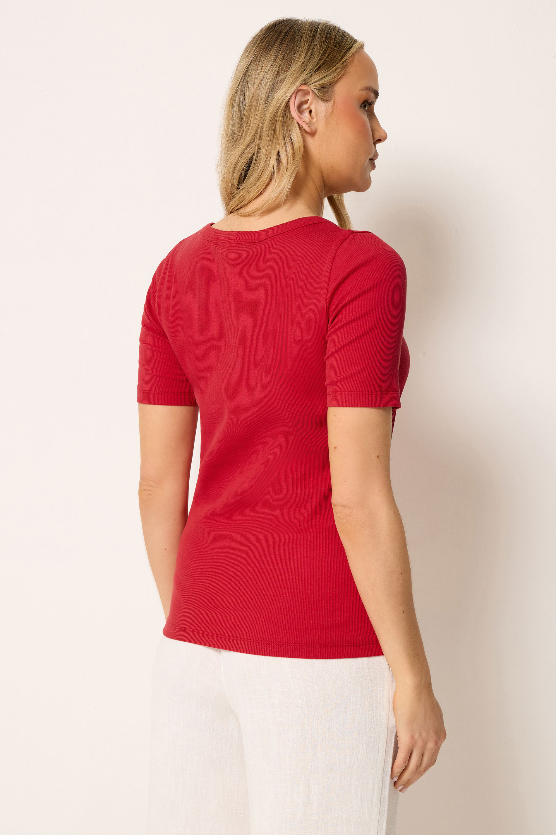 LTS Tall Red Ribbed Cotton T-Shirt | Long Tall Sally 2
