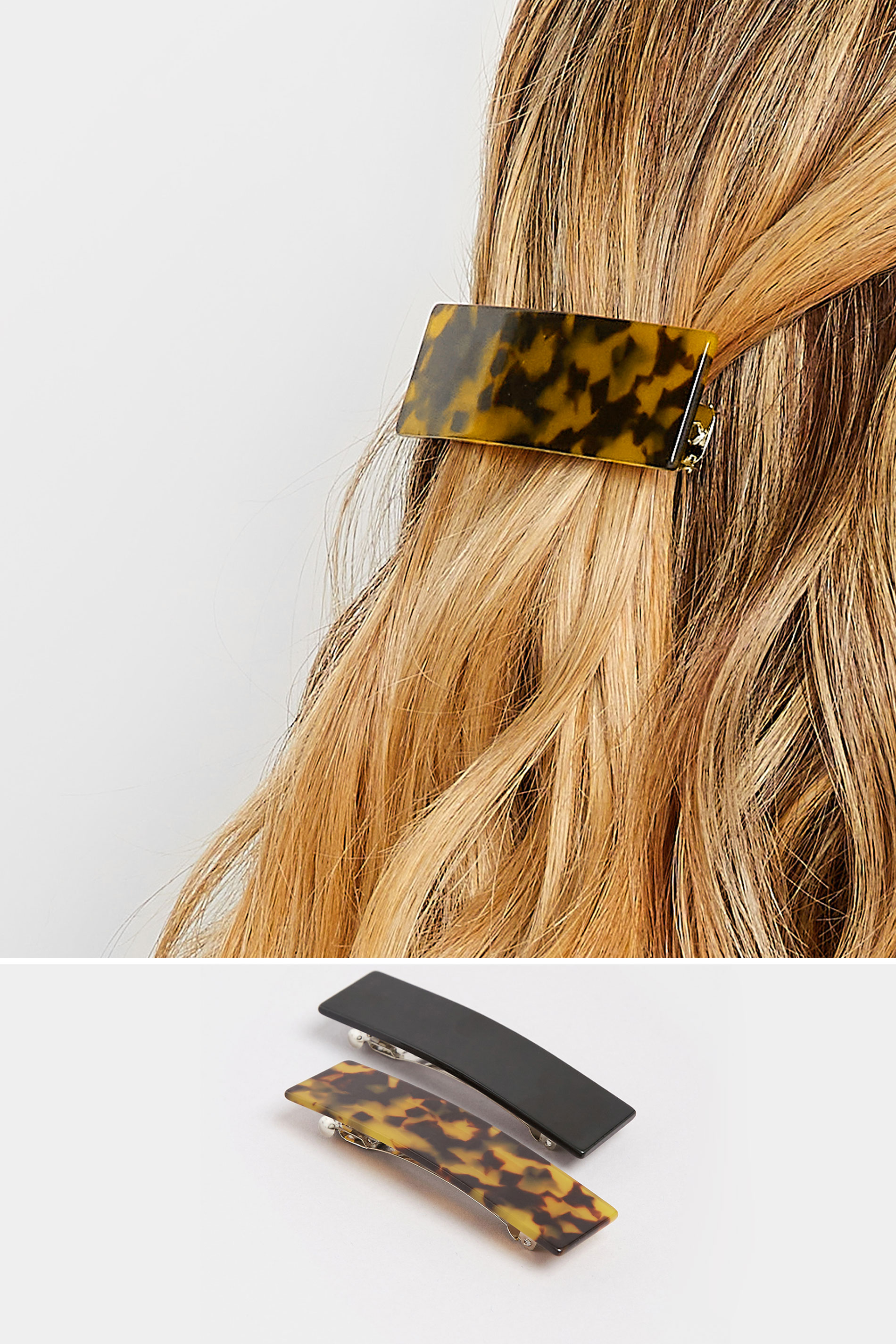 2 PACK Black & Brown Tortoiseshell Hair Clips | Yours Clothing 1