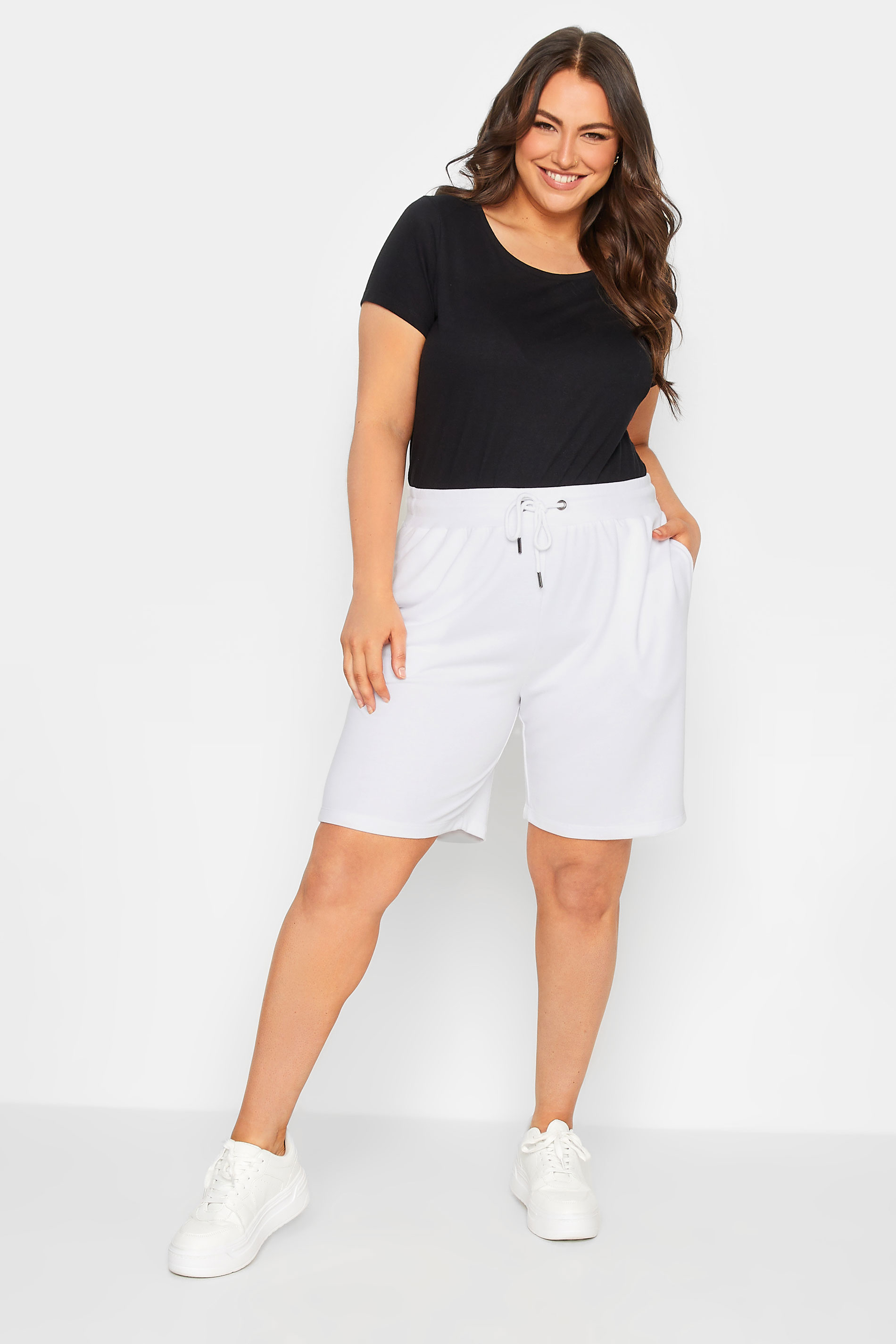 YOURS Plus Size White Jogger Shorts | Yours Clothing 2