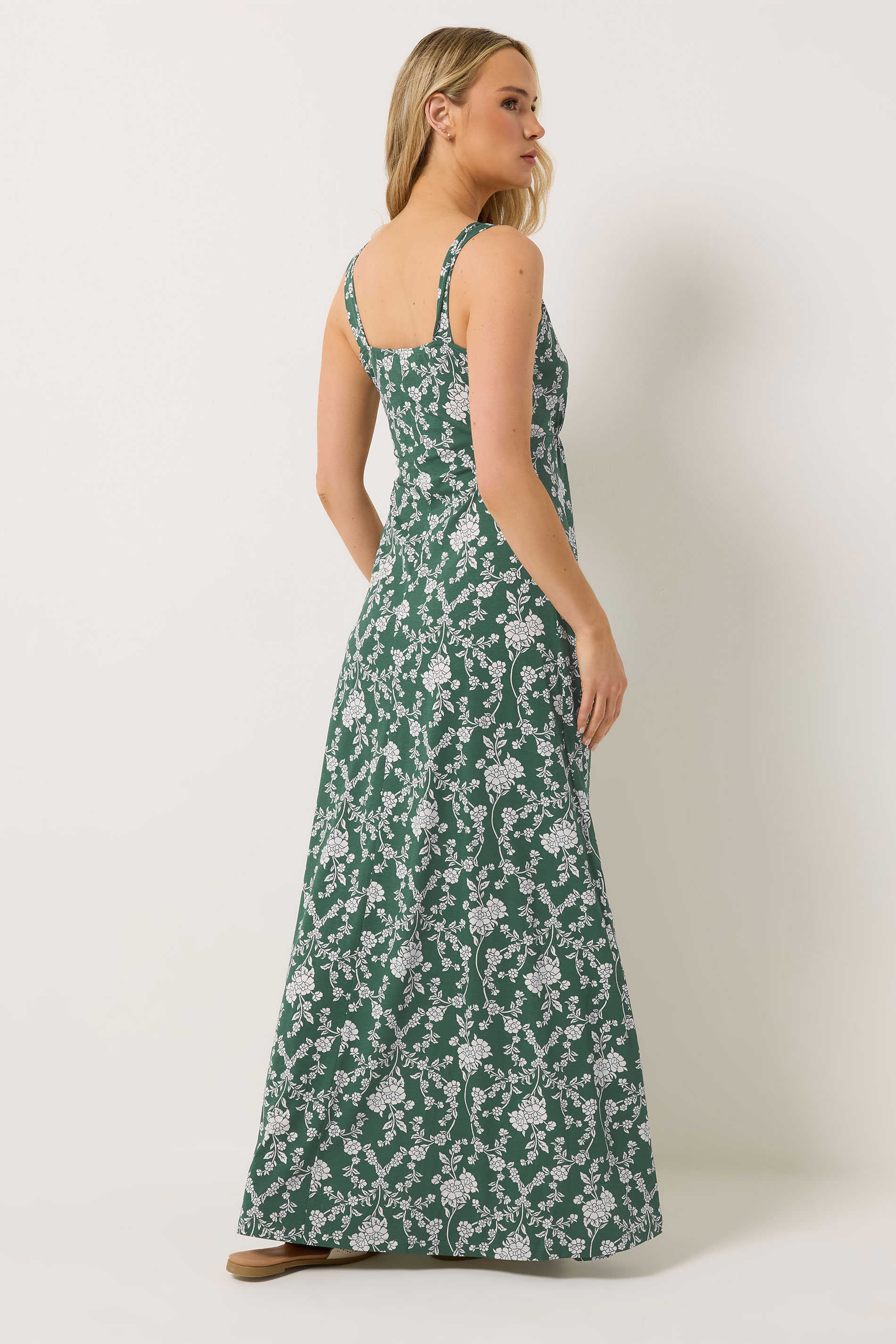 LTS Tall Women's Dark Green V-Neckline Floral Cotton Maxi Dress | Long Tall Sally  4
