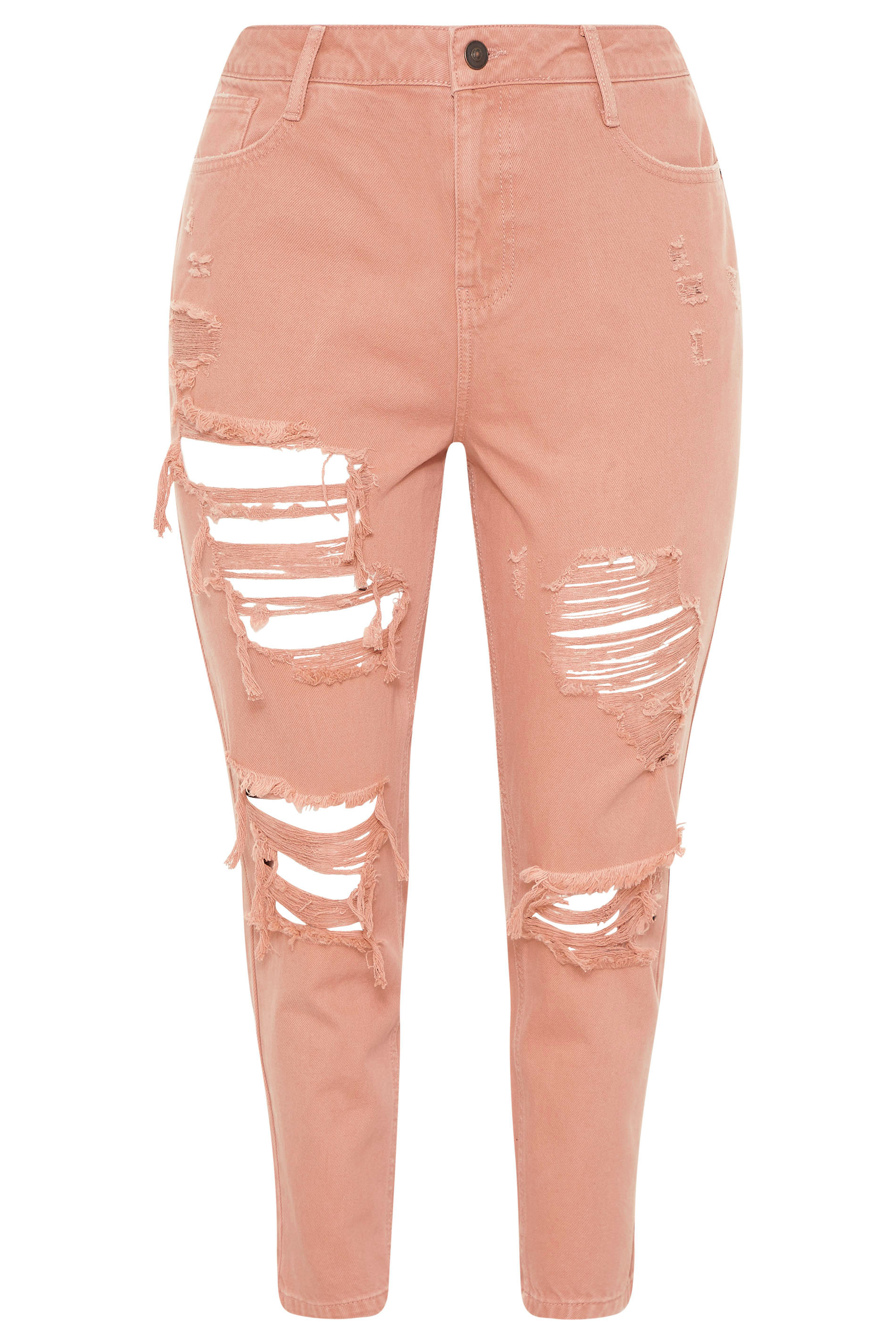 Blush Pink Extreme Distressed MOM Jeans | Yours Clothing