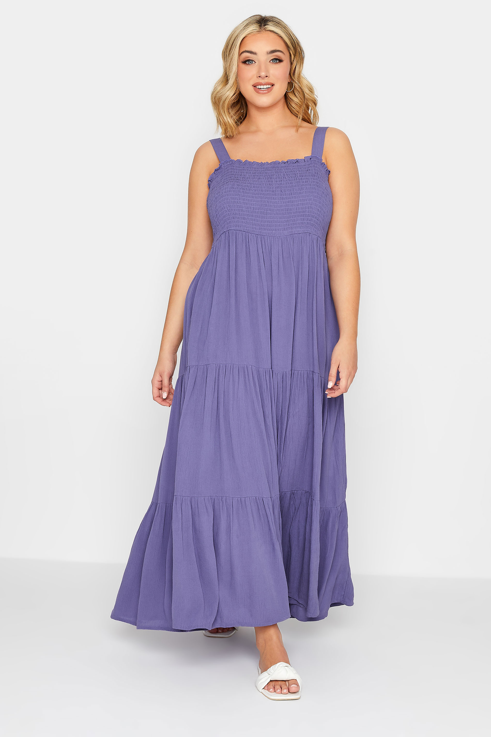 YOURS Plus Size Purple Shirred Strappy Sundress | Yours Clothing  2