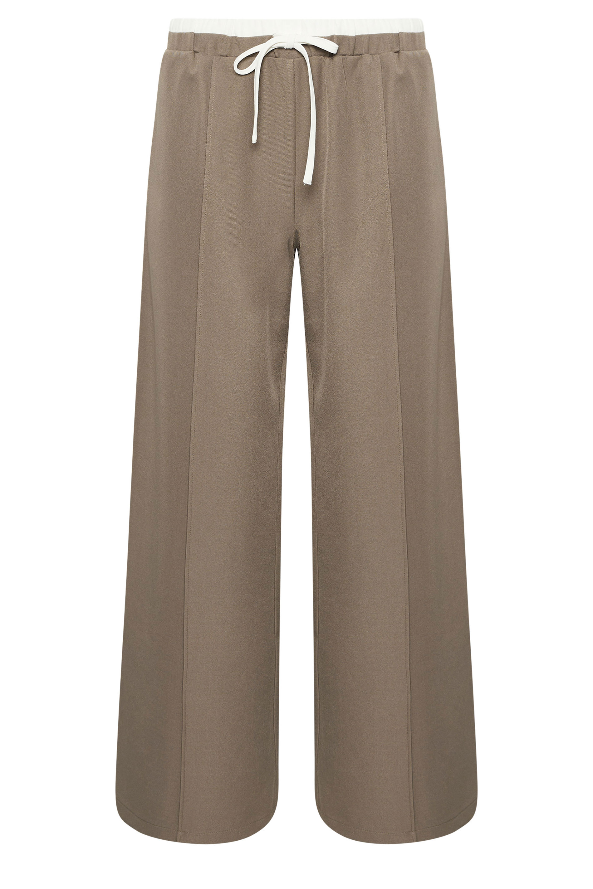 PixieGirl Petite Women's Natural Brown Contrast Waist Wide Leg Trousers | PixieGirl 6