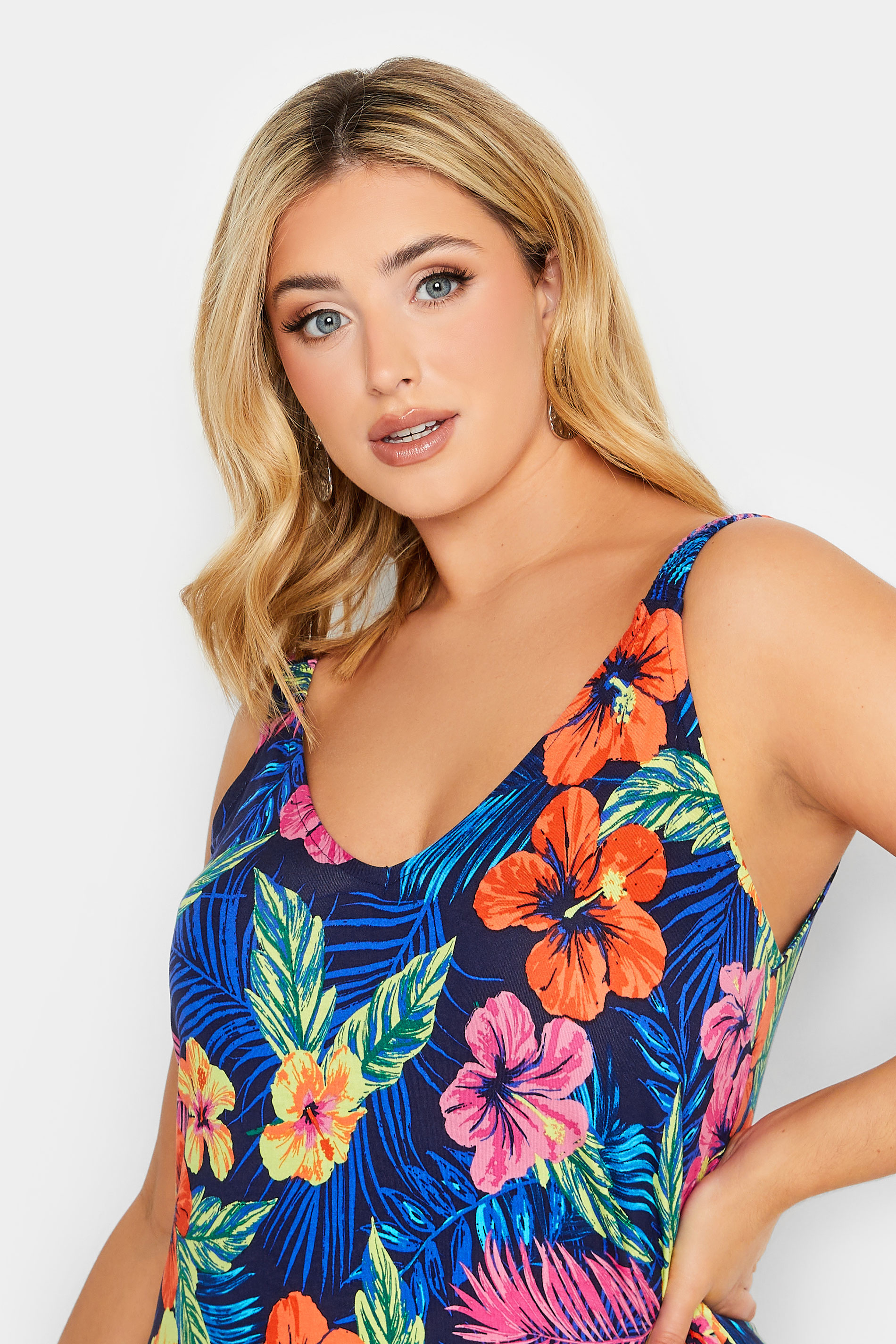 YOURS Plus Size Blue Tropical Print Midaxi Beach Dress | Yours Clothing 3