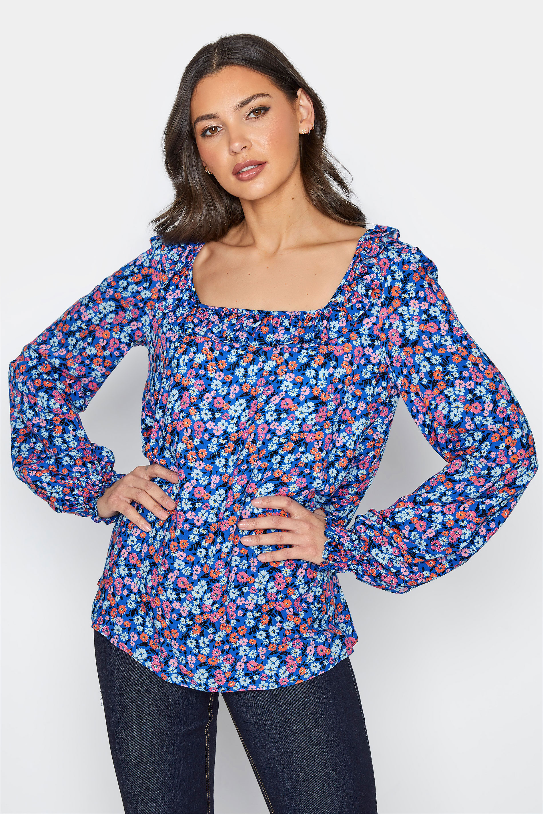 Tall Women's LTS Blue Ditsy Floral Square Neck Top | Long Tall Sally 1