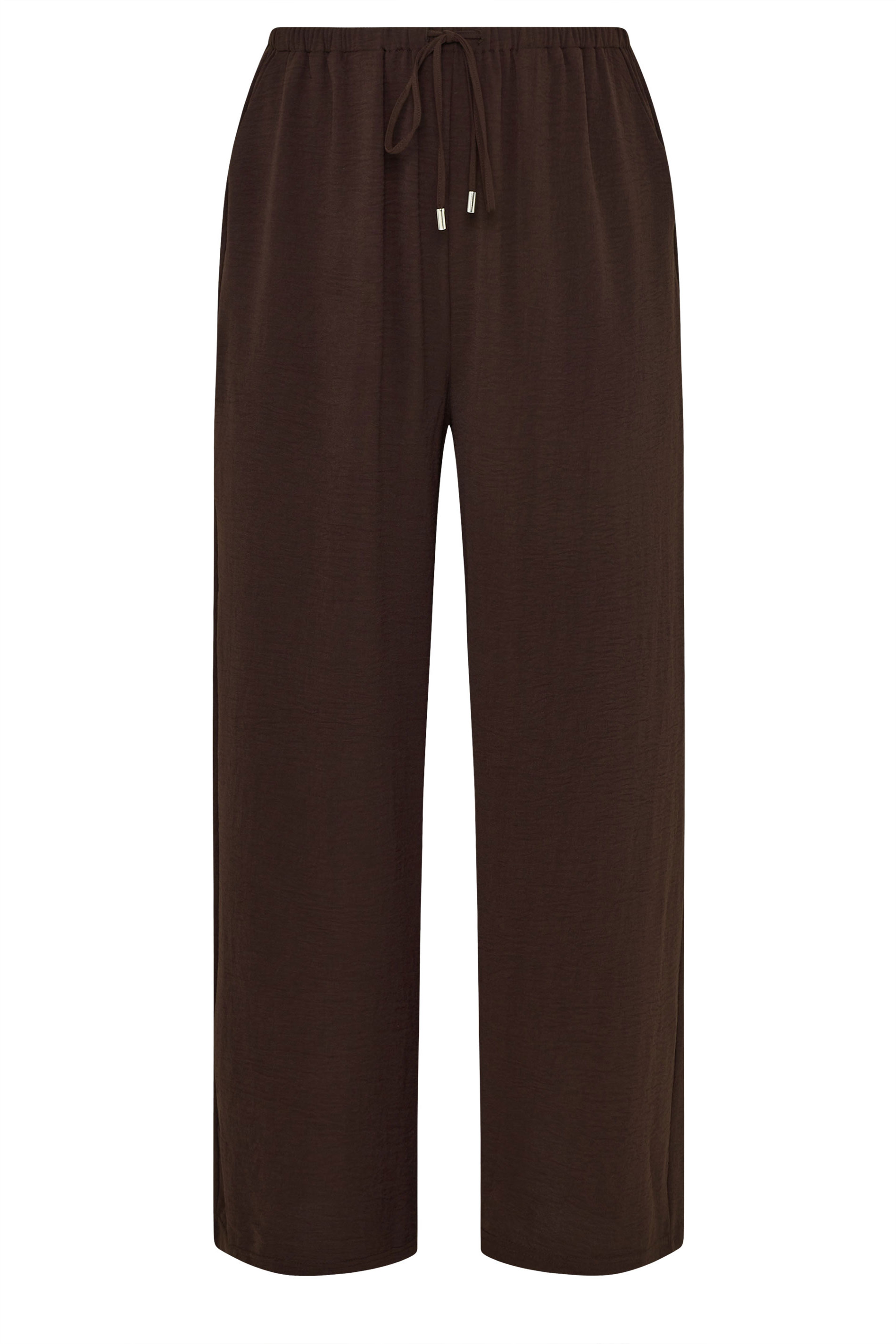 EVANS Plus Size Chocolate Brown Tie Waist Wide Leg Trousers | Evans 5