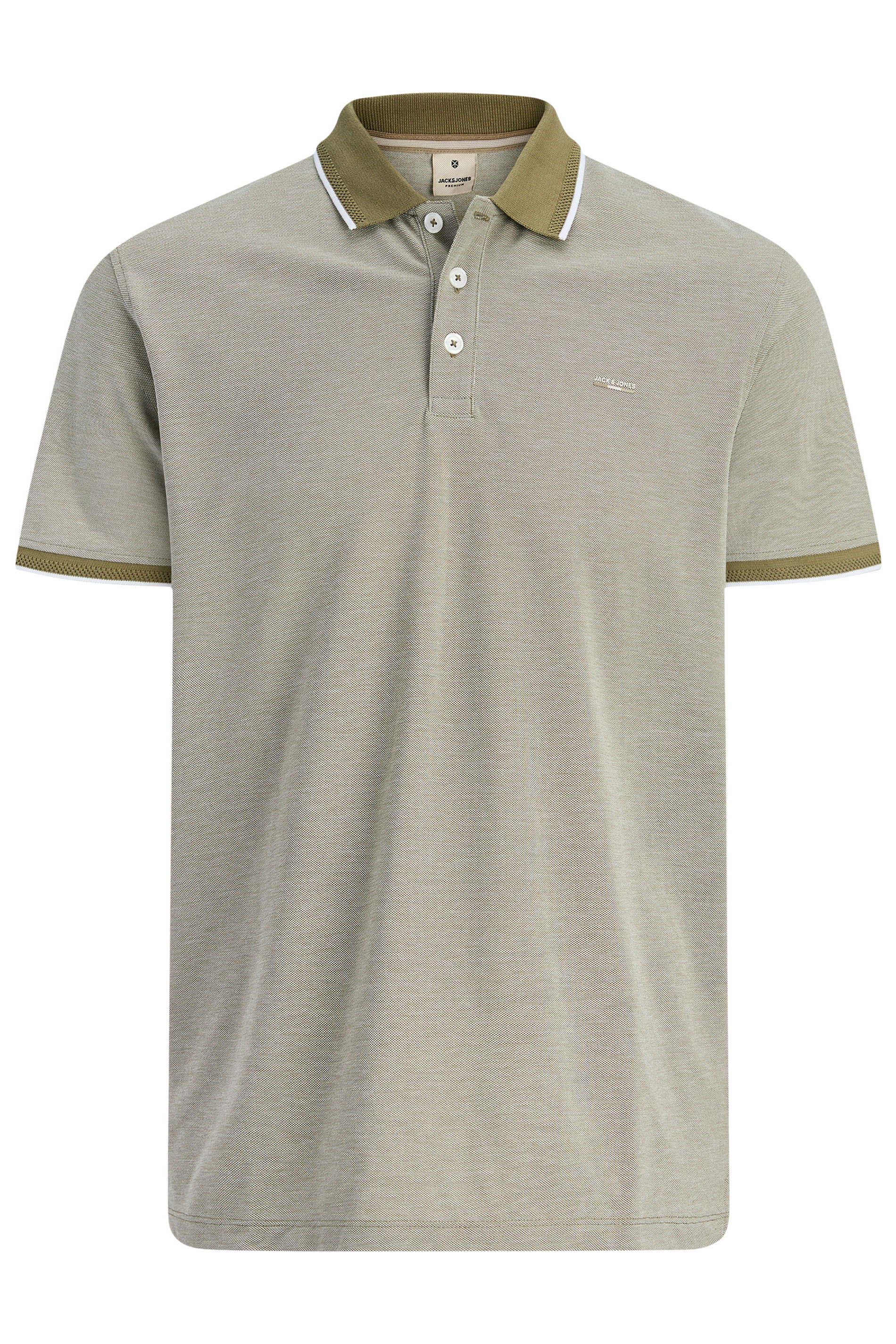 JACK & JONES Big & Tall Olive Green Tipped Polo Shirt | BadRhino 2