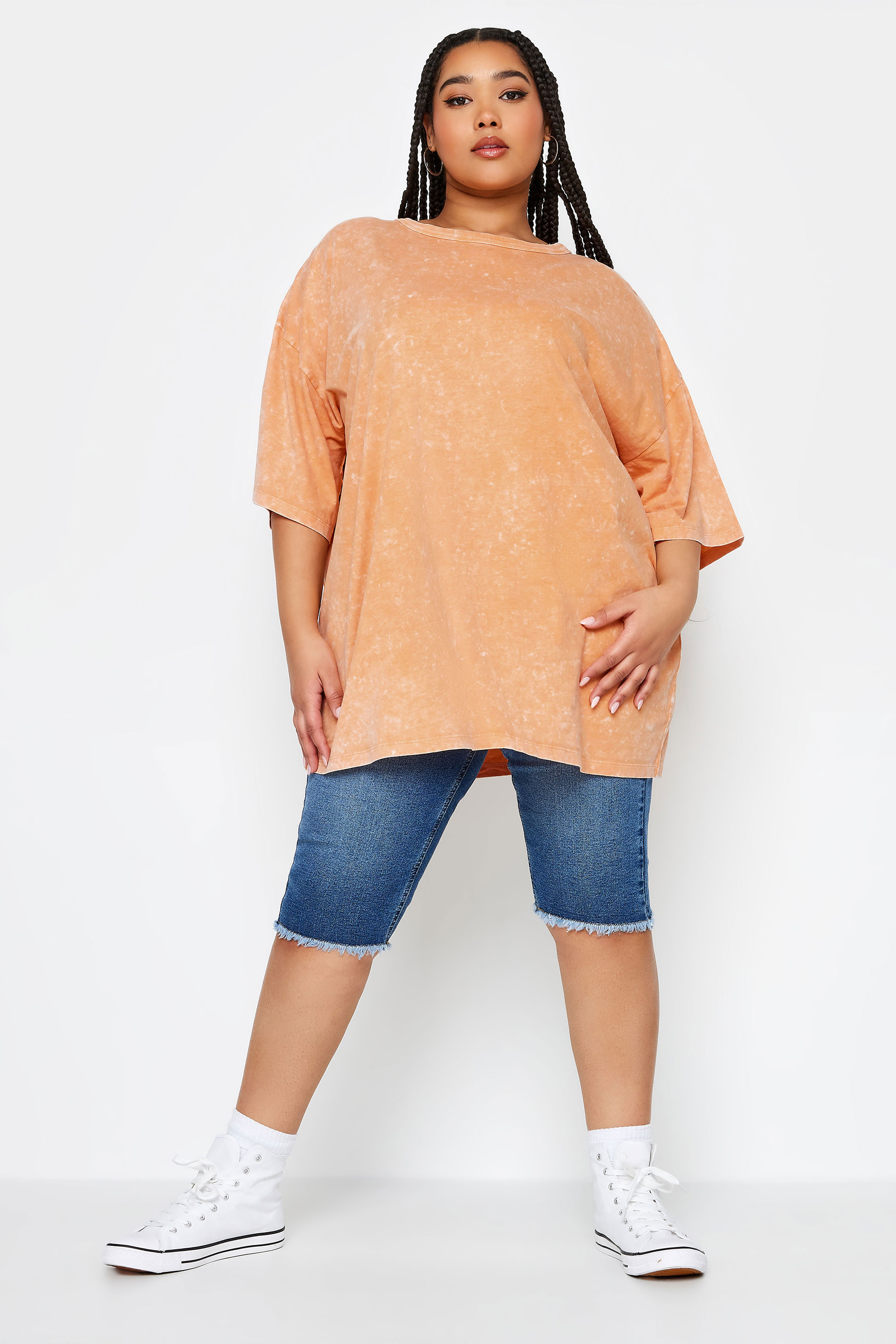 YOURS Plus Size Orange Acid Wash Boxy T-Shirt | Yours Clothing 2