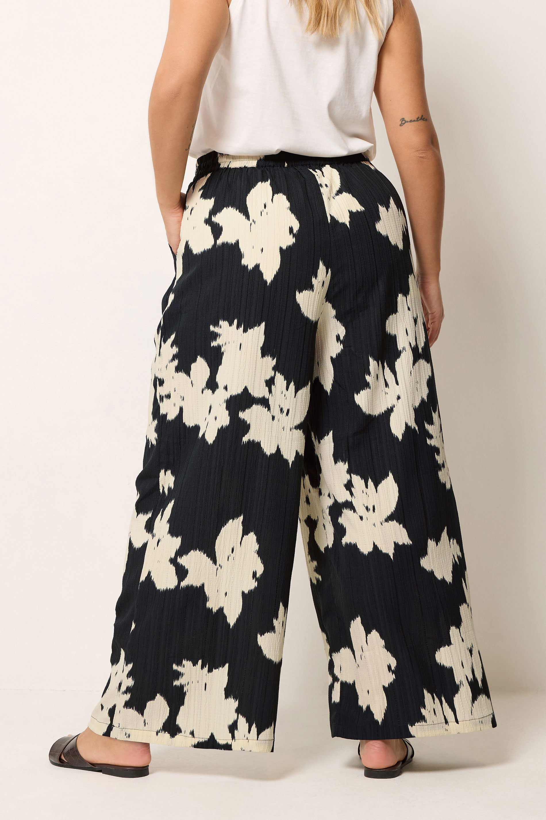 YOURS Plus Size Black Floral Textured Wide Leg Trousers | Yours Clothing 2