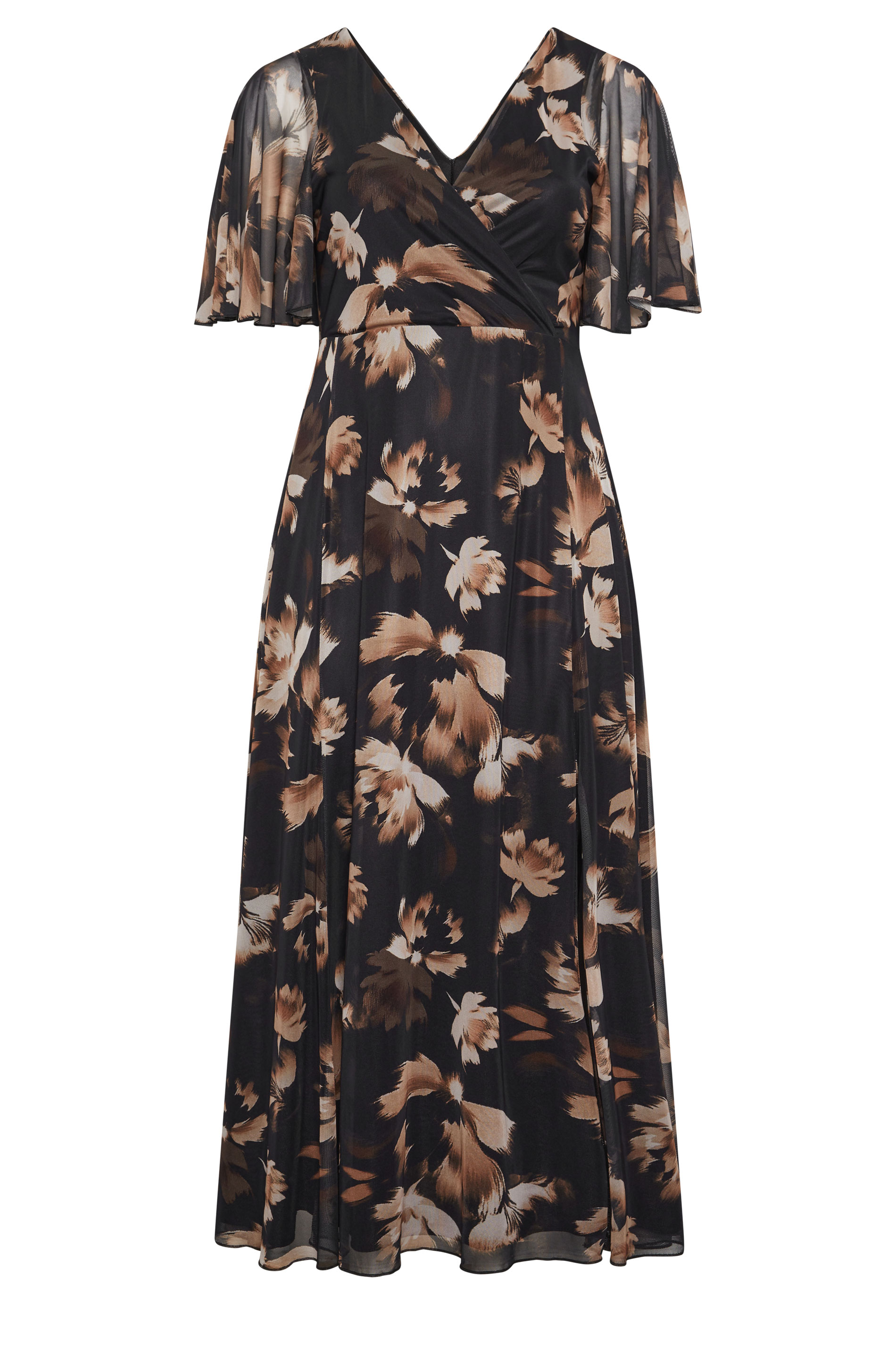 YOURS LONDON Plus Size Chocolate Brown Floral Mesh Maxi Dress | Yours Clothing 5
